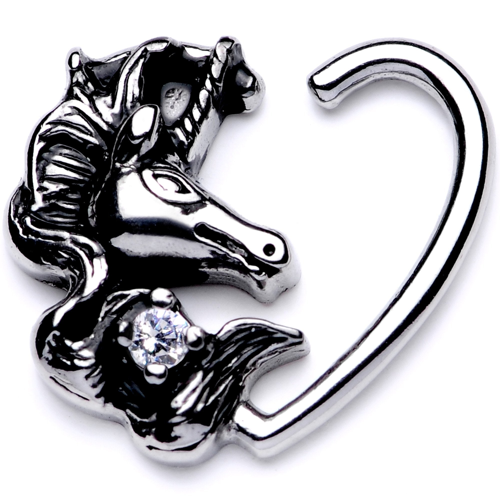 16 Gauge 3/8 Clear CZ Unicorn Right Heart Closure Ring