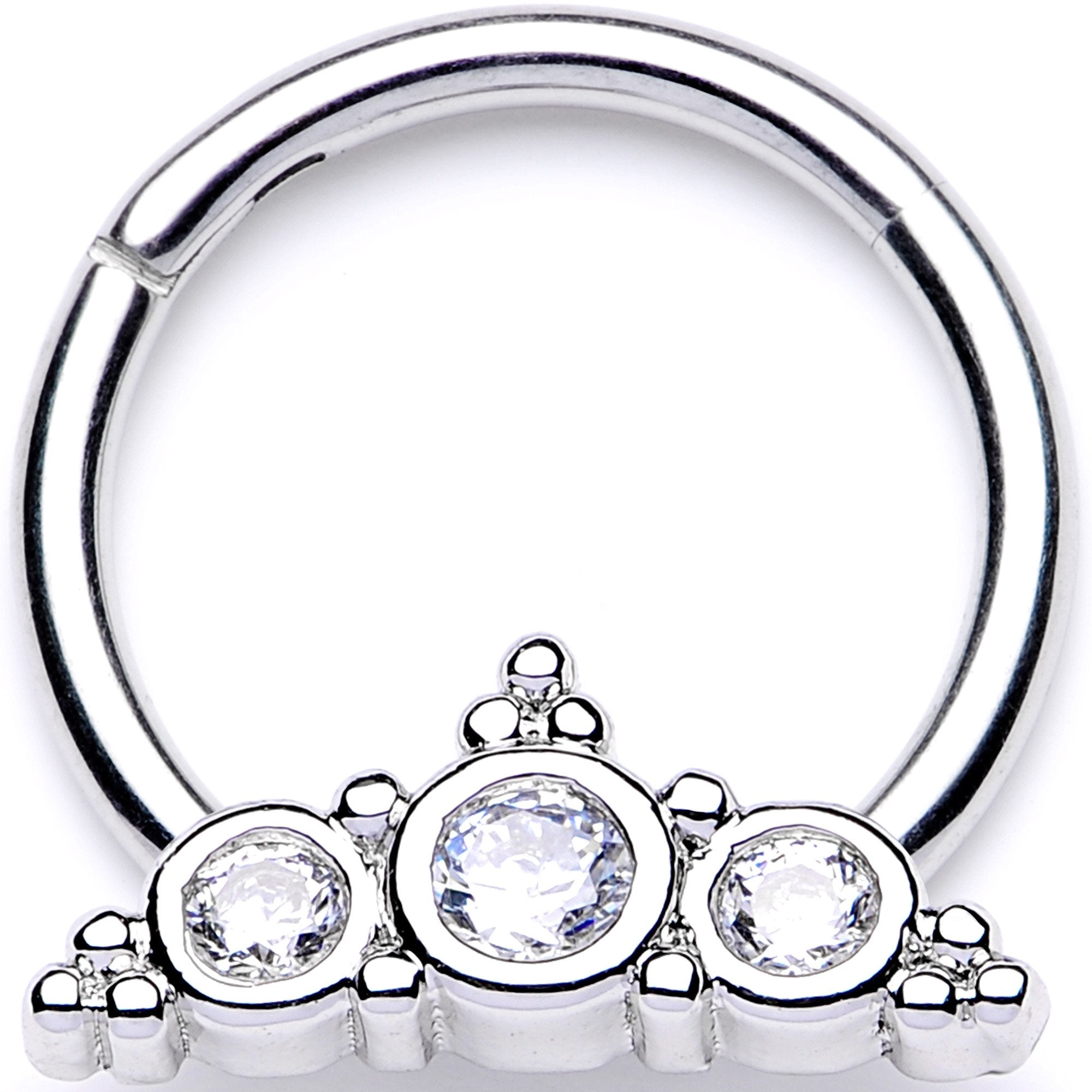 16 Gauge 3/8 Clear CZ Art Deco Arc Hinged Segment Ring