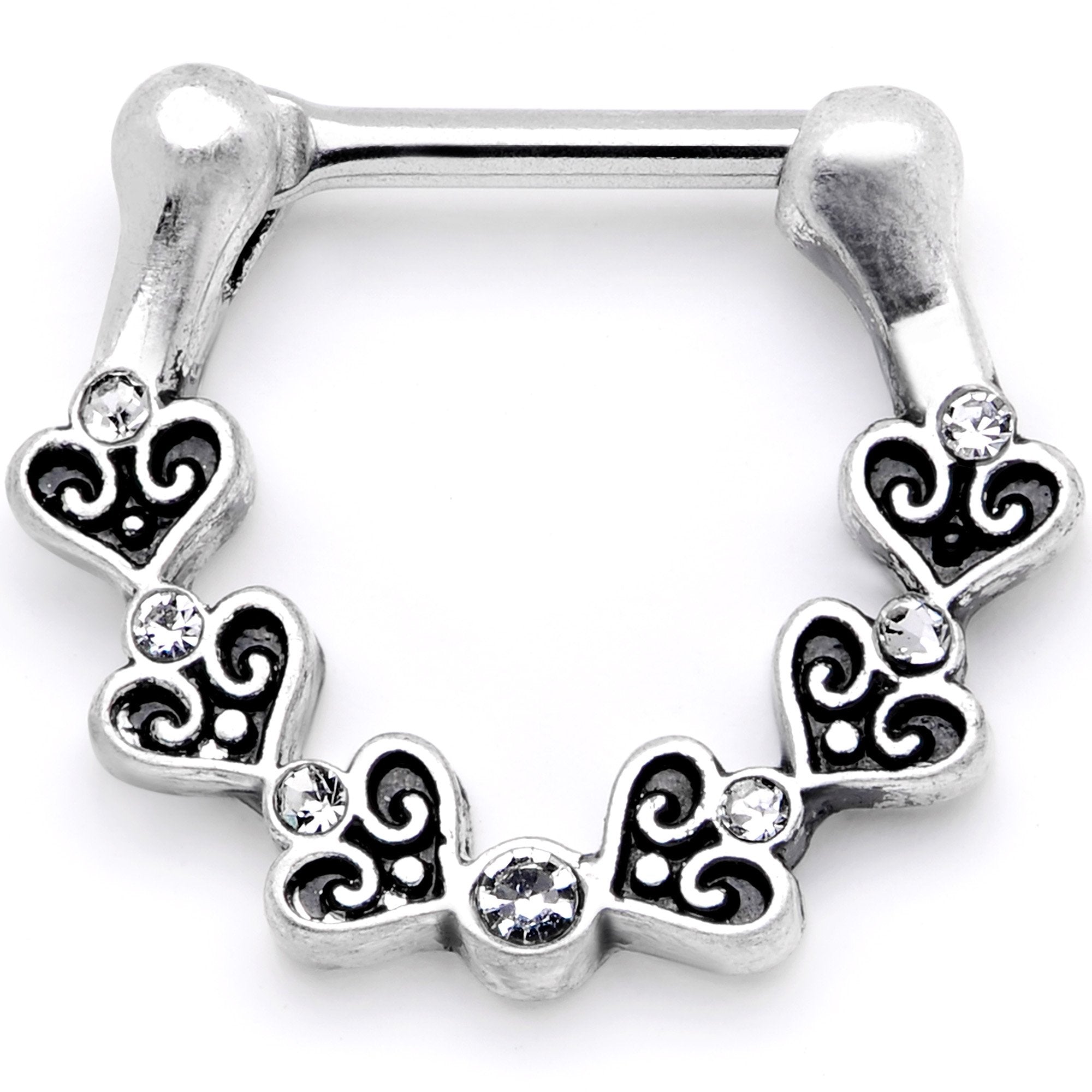 16 Gauge 5/16Clear CZ Ring of Hearts Septum Clicker