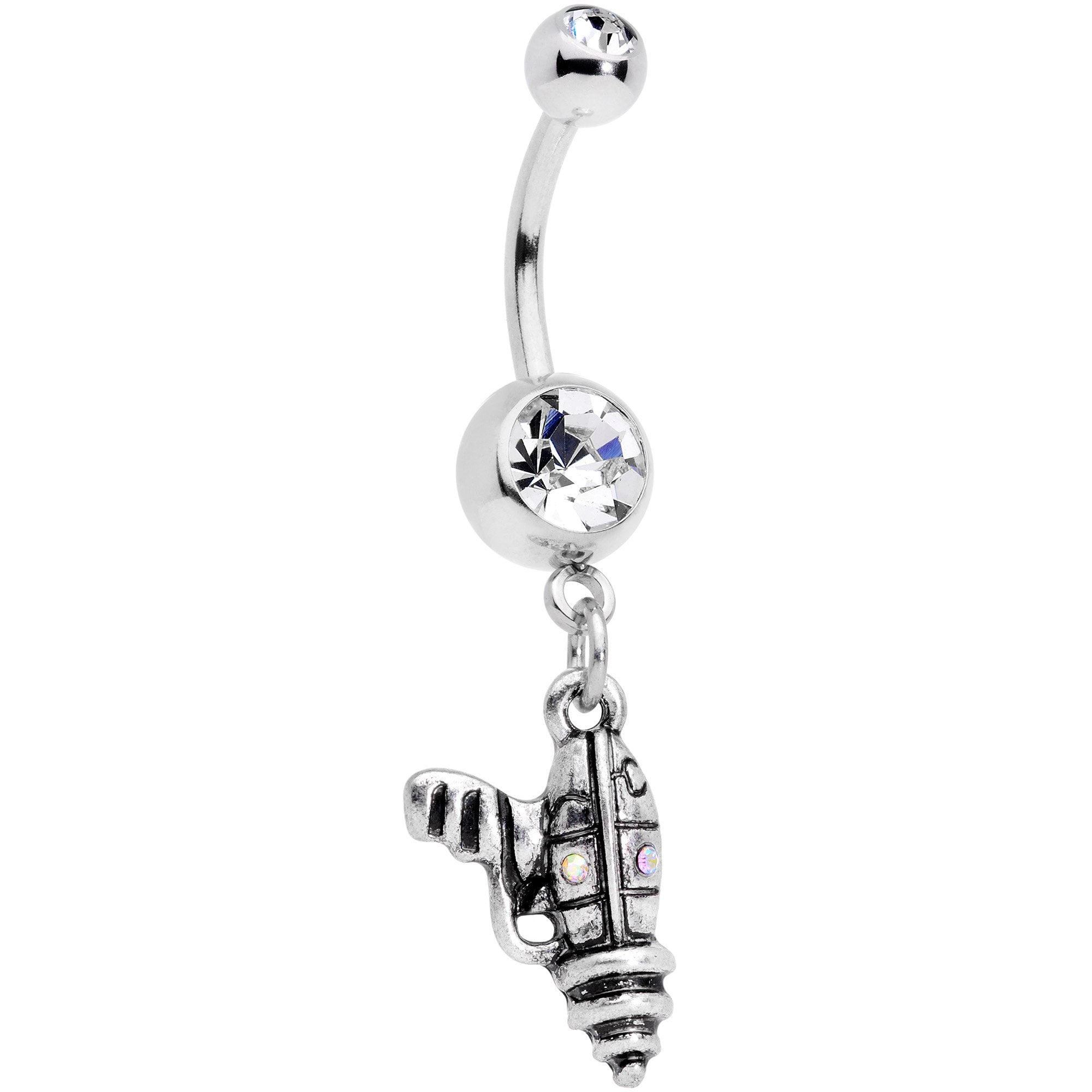 Clear Aurora Gem Mystery Ray Gun Dangle Belly Ring