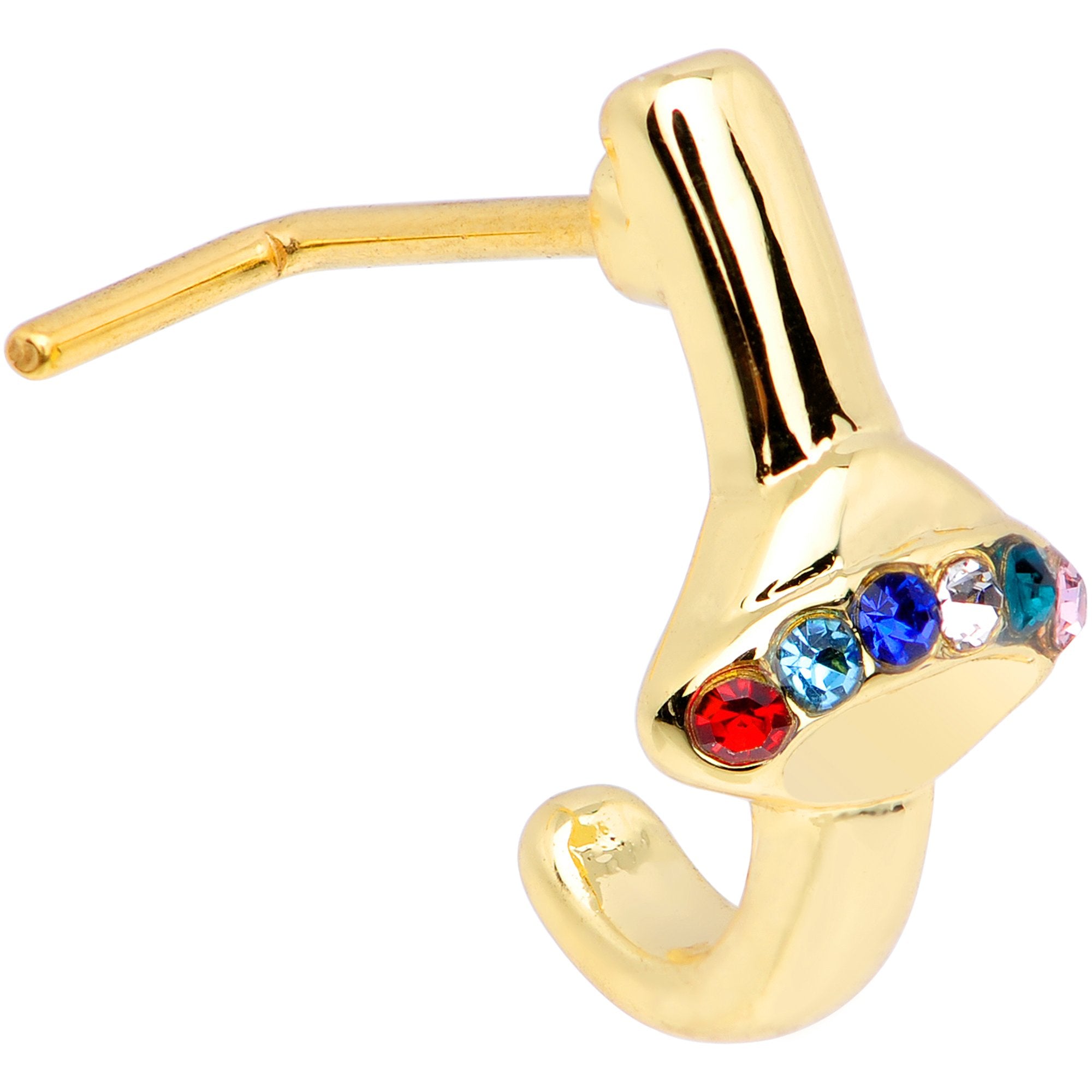 20 Gauge Multicolor Gem Gold Tone UFO Faux Hoop L Shaped Nose Ring