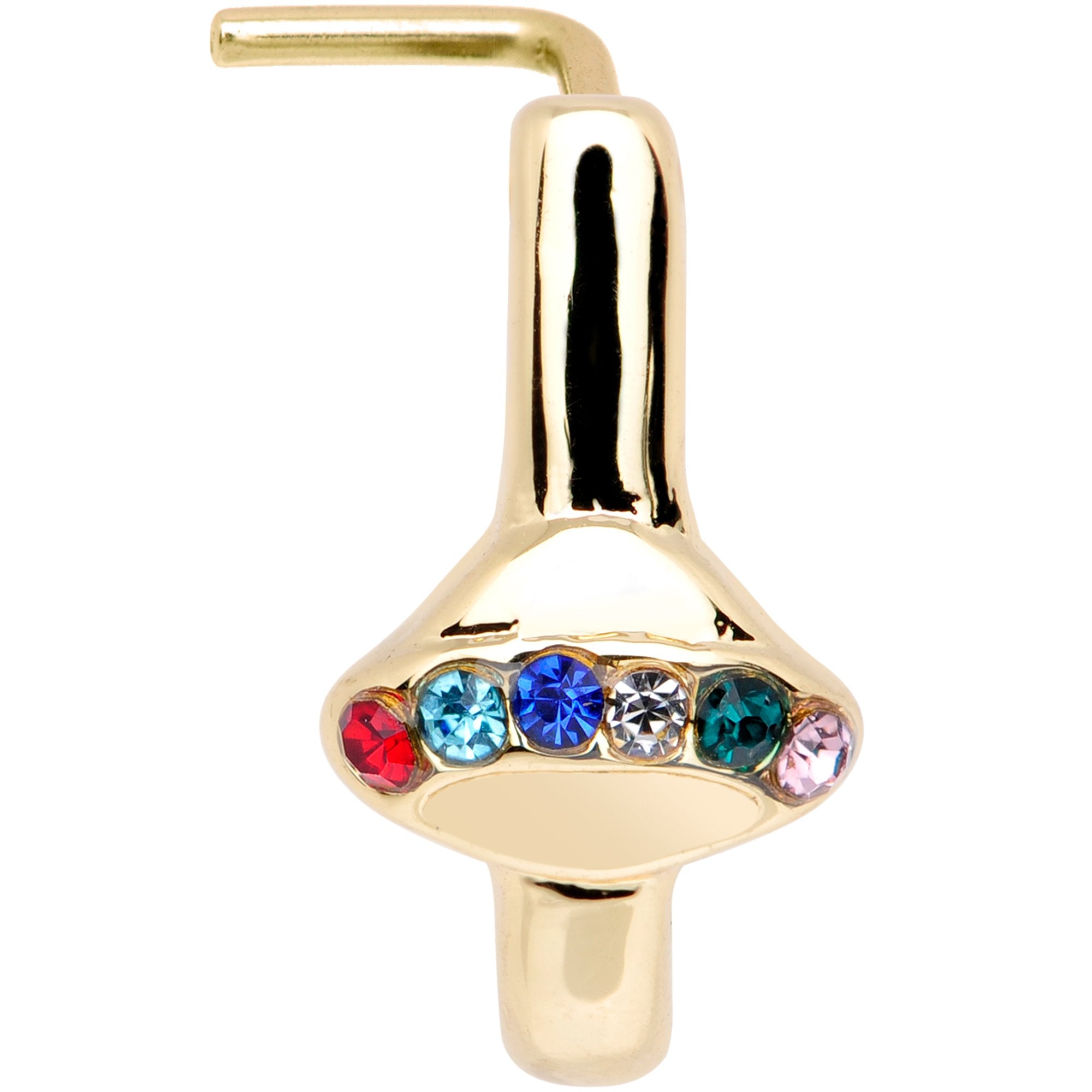 20 Gauge Multicolor Gem Gold Tone UFO Faux Hoop L Shaped Nose Ring