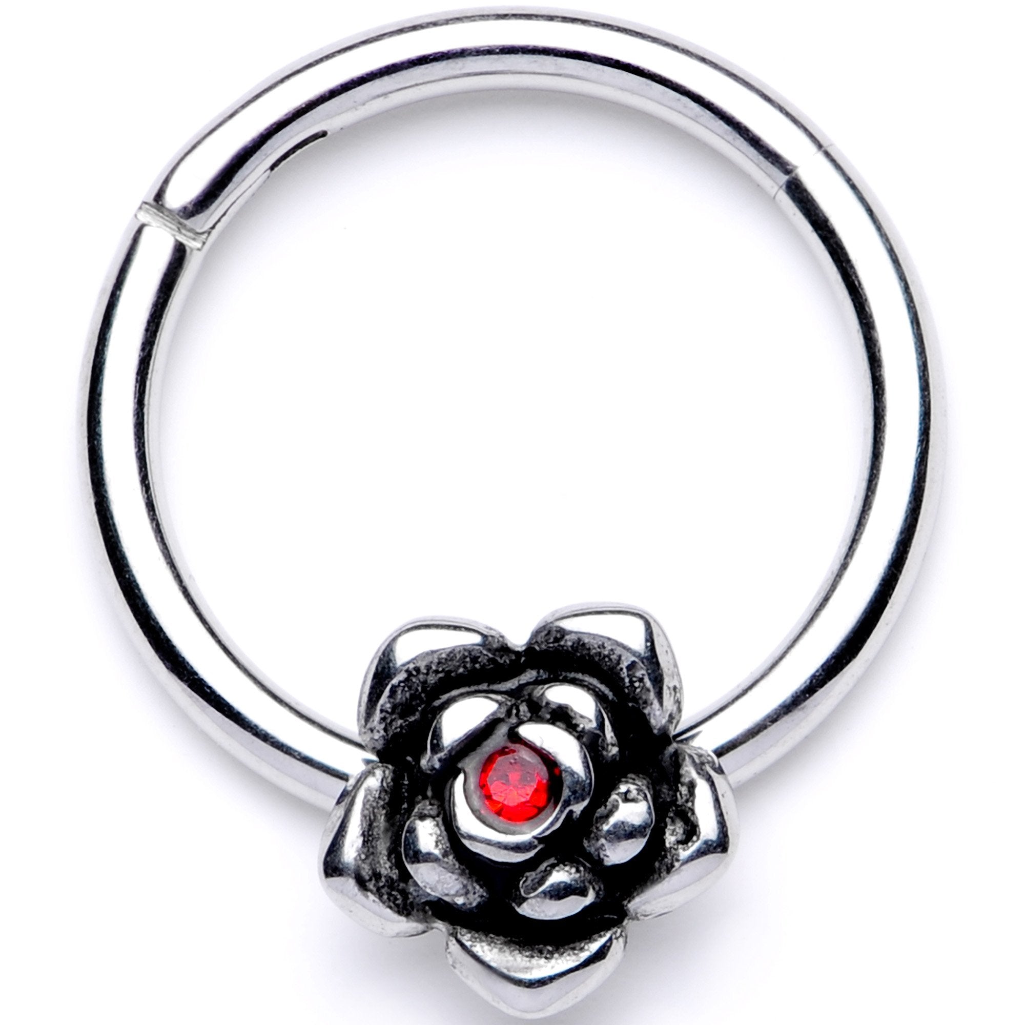 16 Gauge 3/8 Red Gem Tiny Flower Hinged Segment Ring