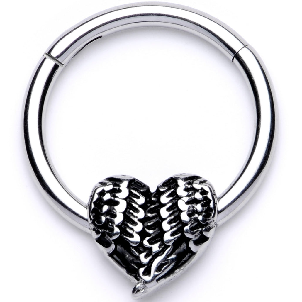 16 Gauge 3/8" Textured Geometric Heart Hinged Segment Ring