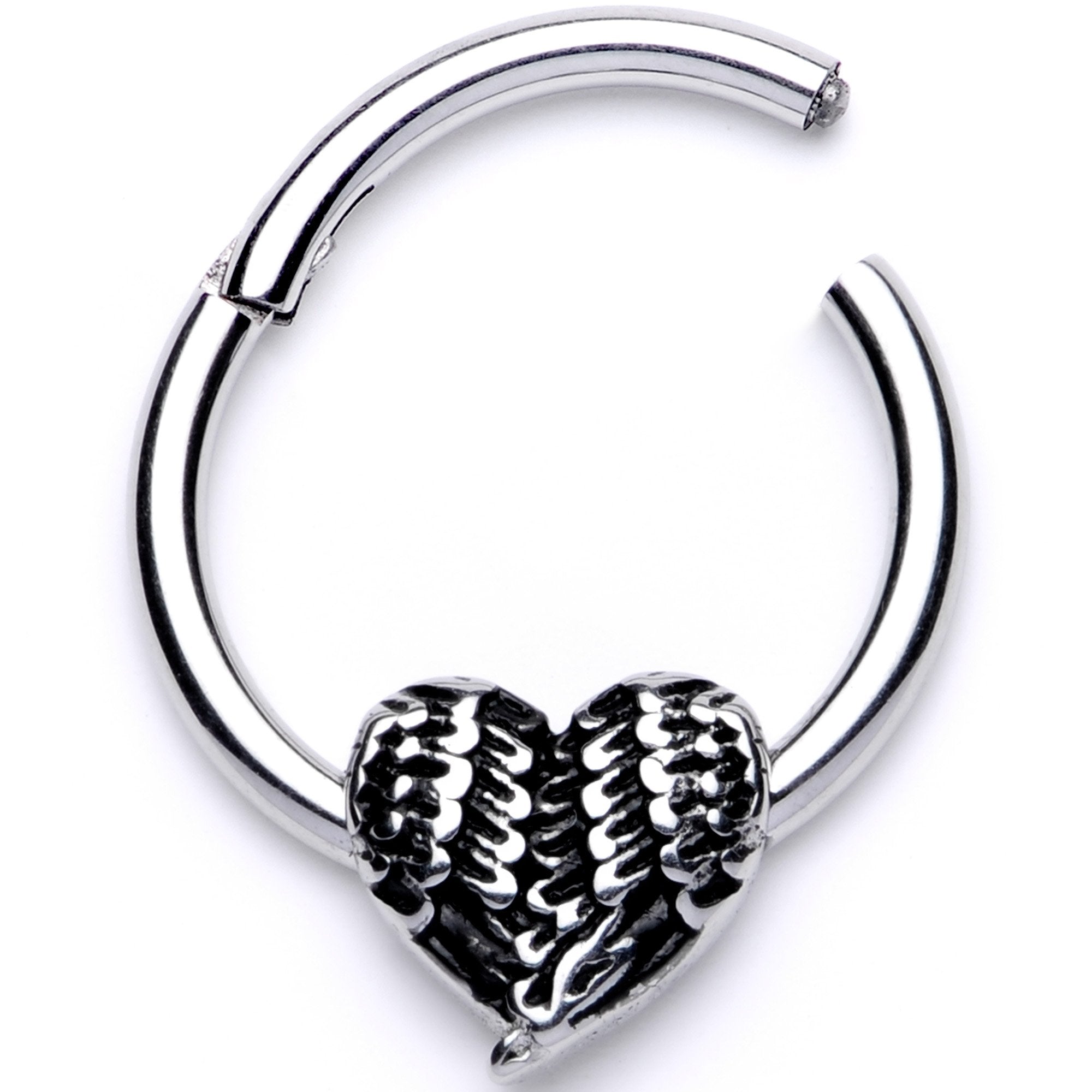 16 Gauge 3/8 Textured Geometric Heart Hinged Segment Ring