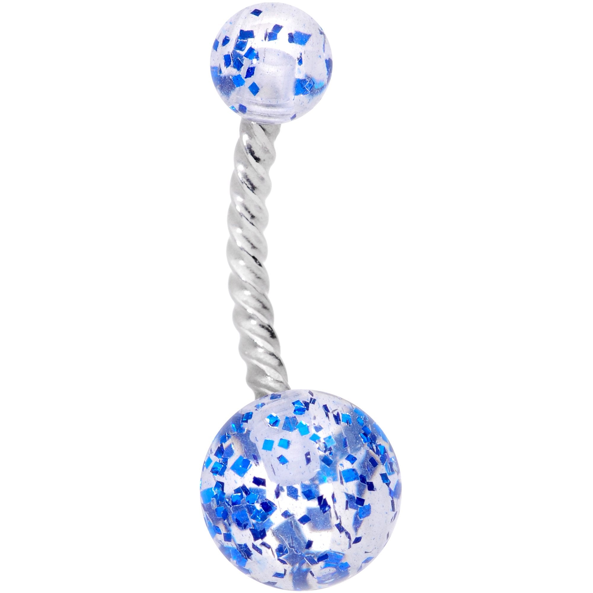 Clearly Coiled Blue Glitter Explosion Twisted Belly Ring