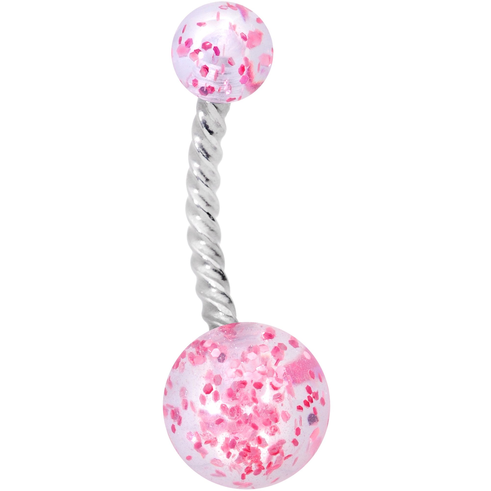 Clearly Coiled Pink Glitter Explosion Twisted Belly Ring