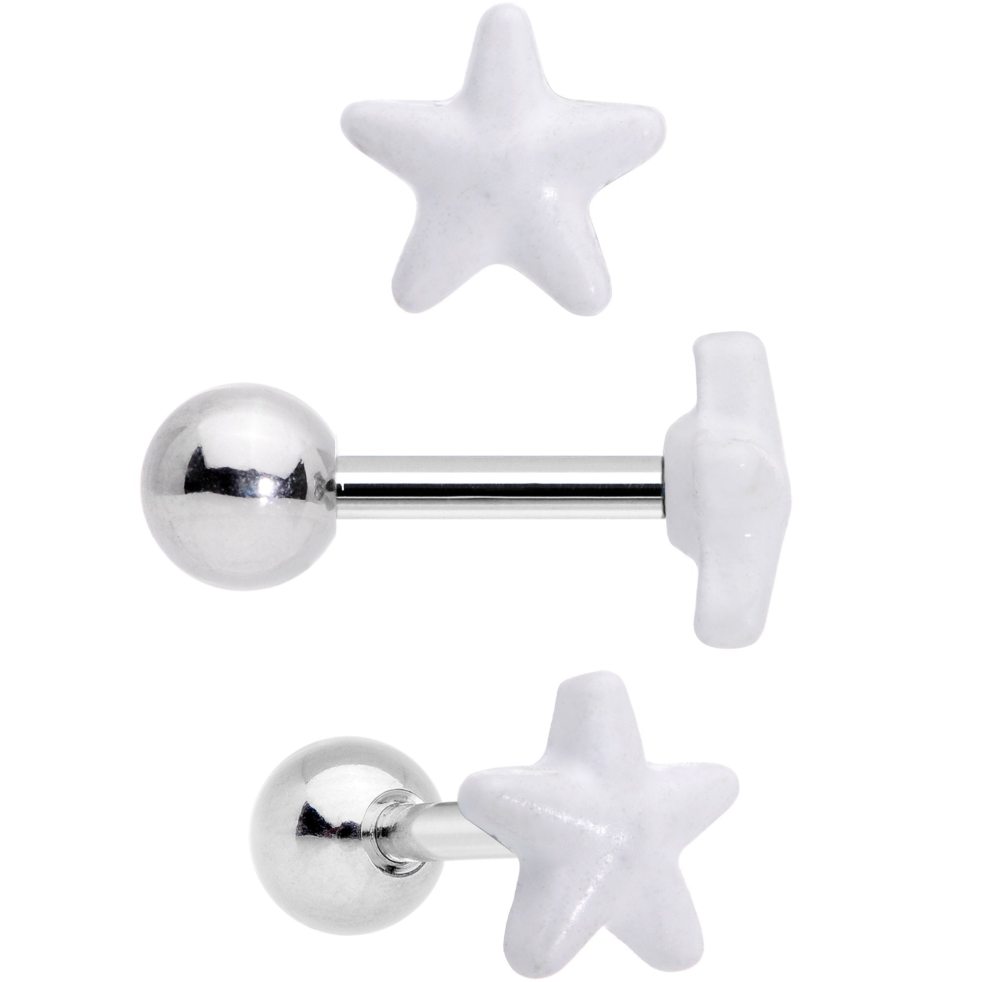 16 Gauge 1/4 Blue White Glow Star Hand Cartilage Earring Set of 3