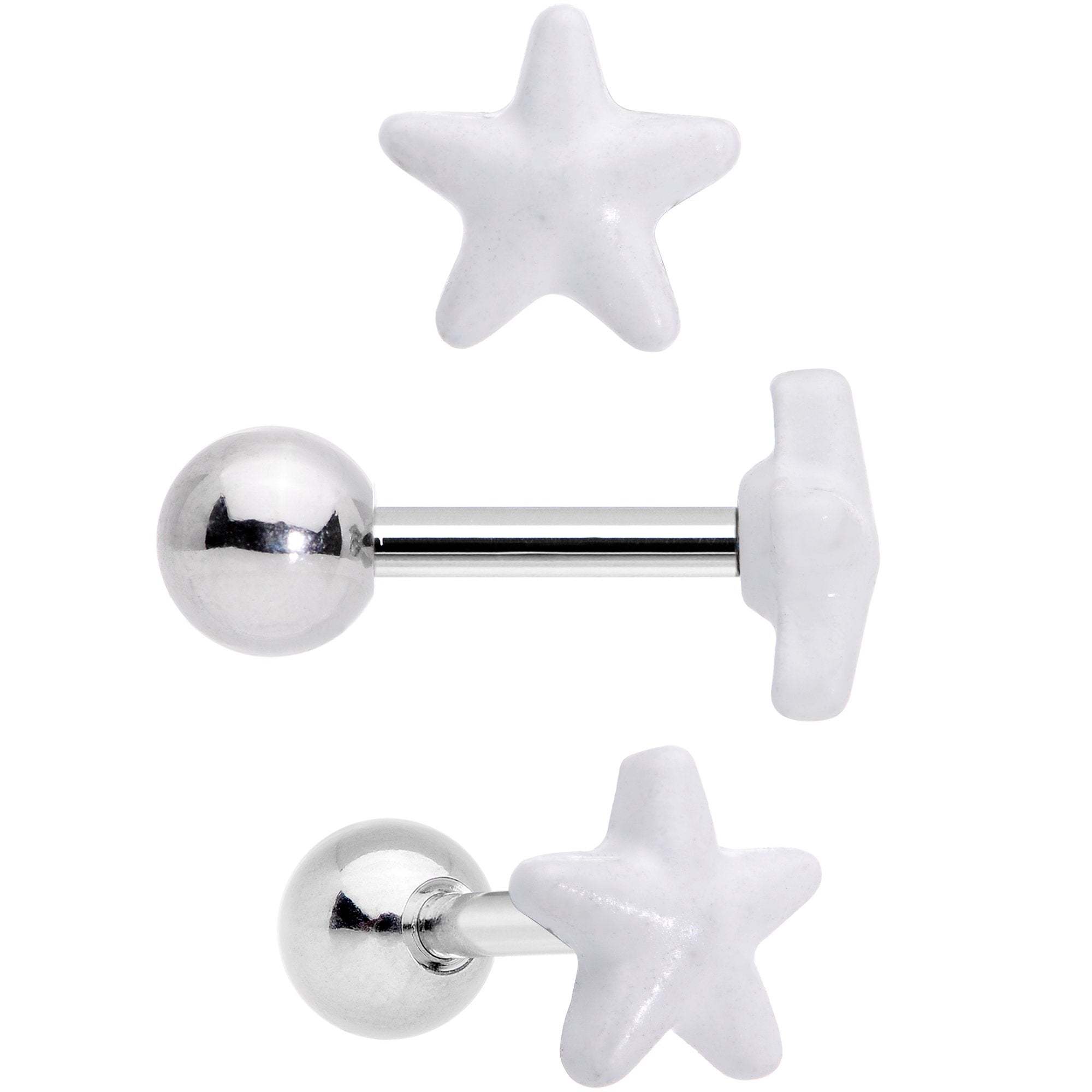 16 Gauge 1/4 Yellow White Glow Star Hand Cartilage Earring Set of 3