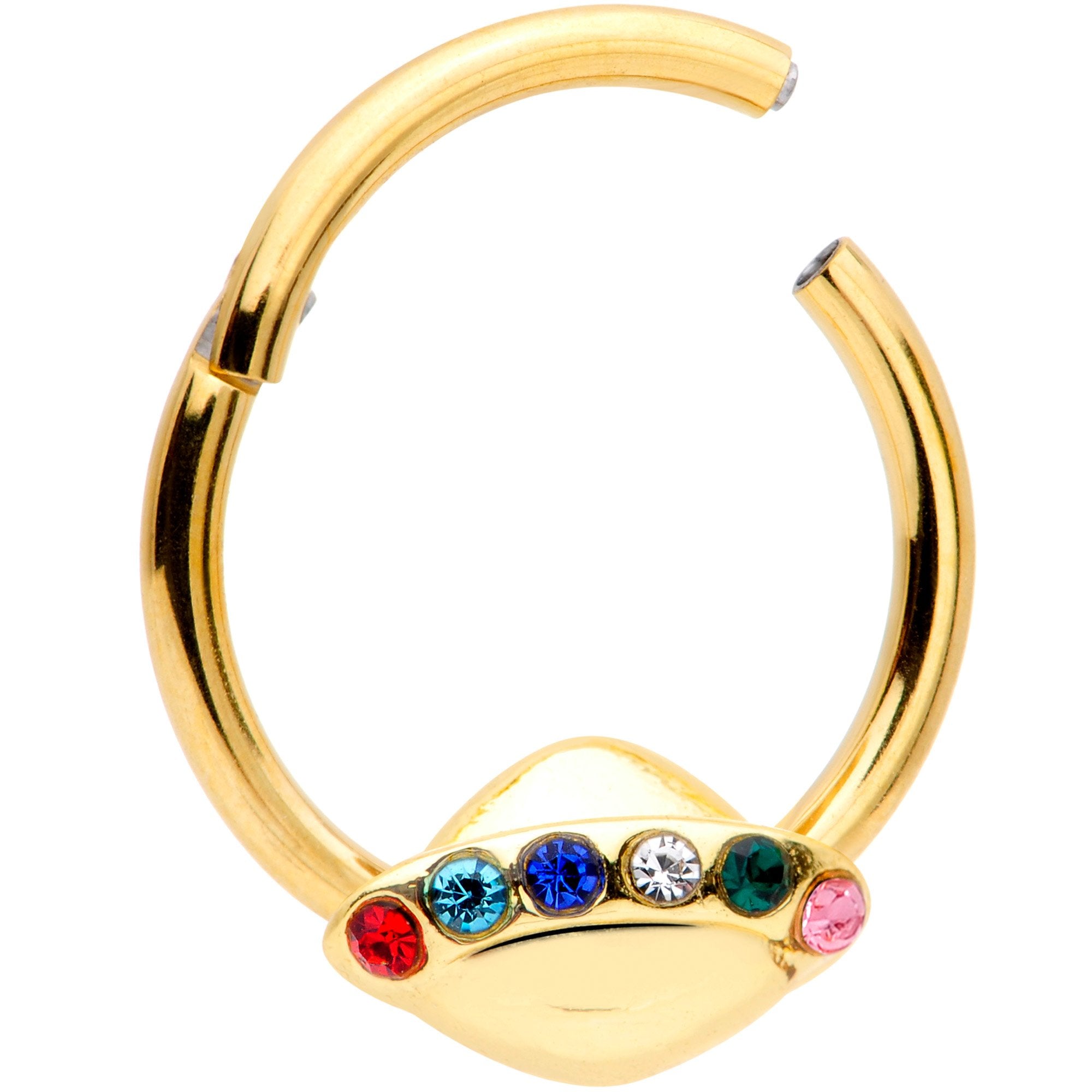 16 Gauge 3/8 Multicolor Gem Gold Tone UFO Hinged Segment Ring