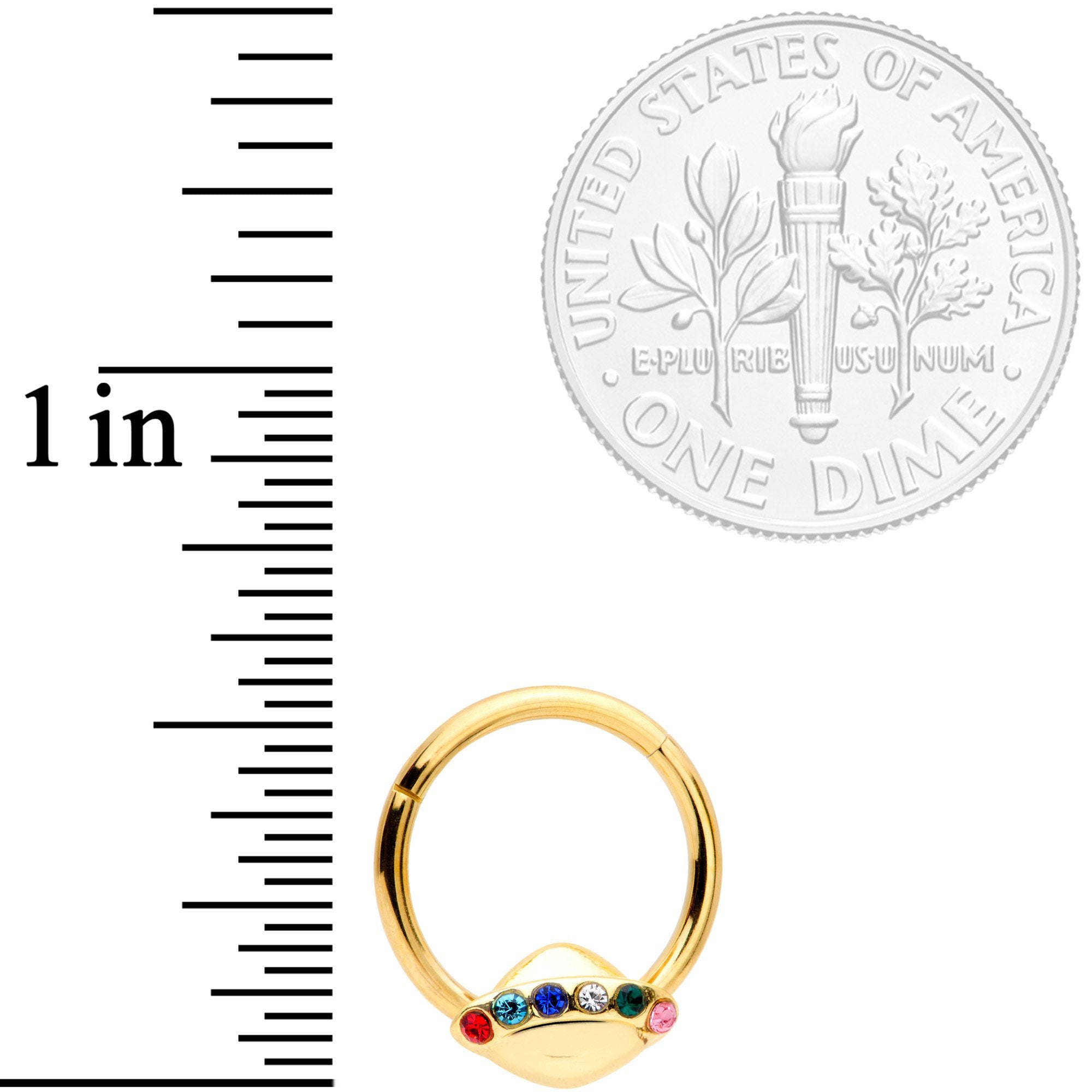 16 Gauge 3/8 Multicolor Gem Gold Tone UFO Hinged Segment Ring