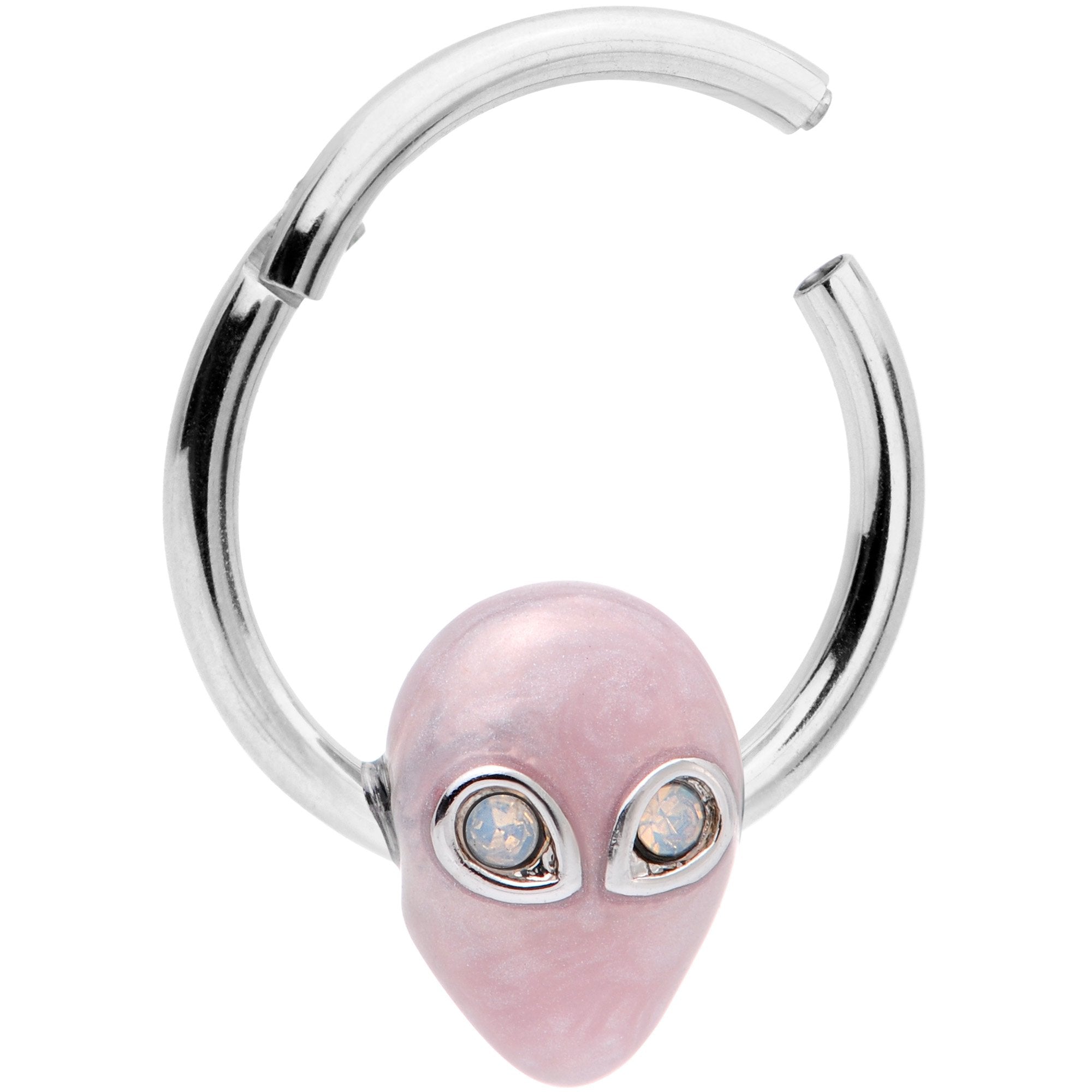 16 Gauge 3/8 White Faux Opal Pink Invader Alien Hinged Segment Ring