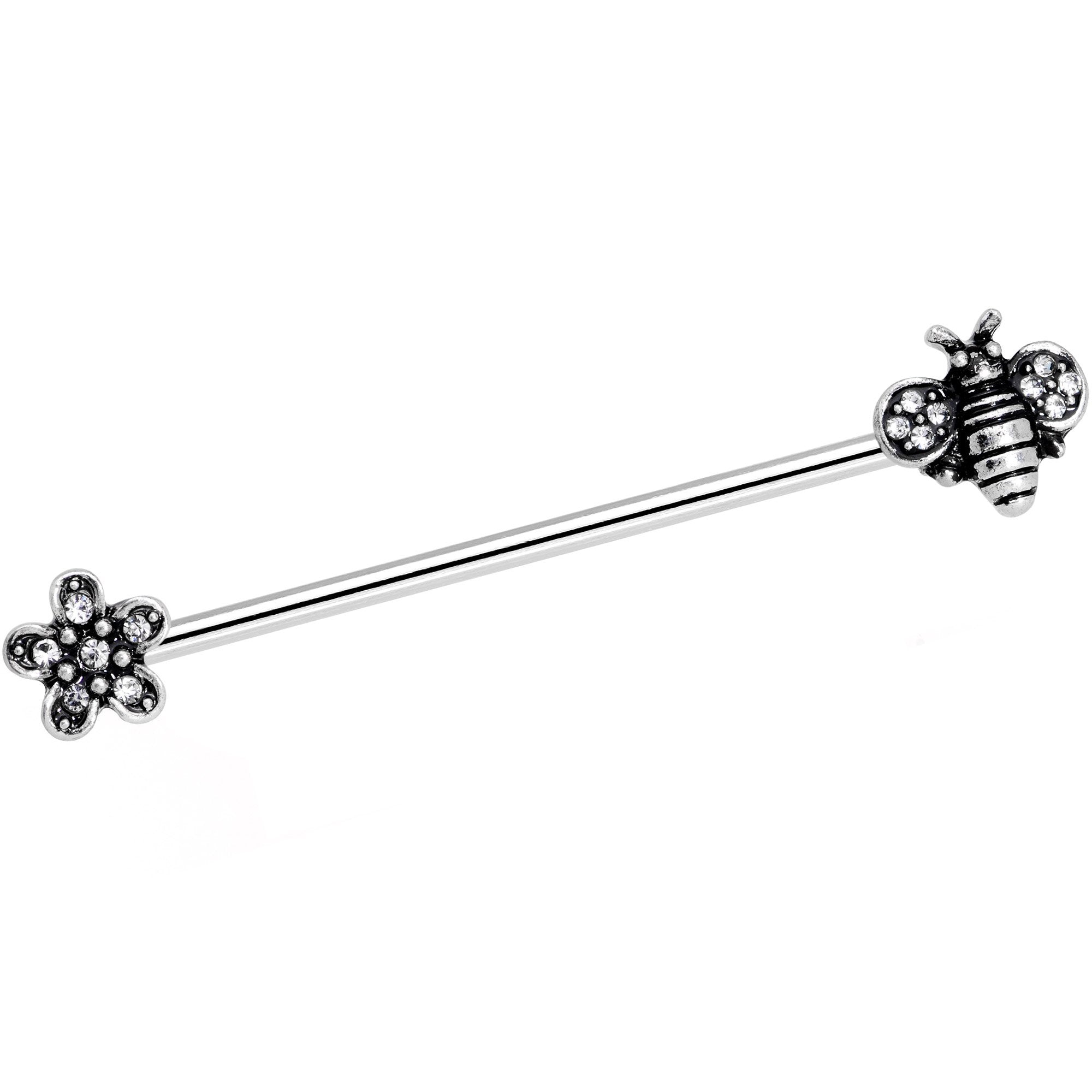 14 Gauge Clear Gem Bee Flower Industrial Barbell 38mm