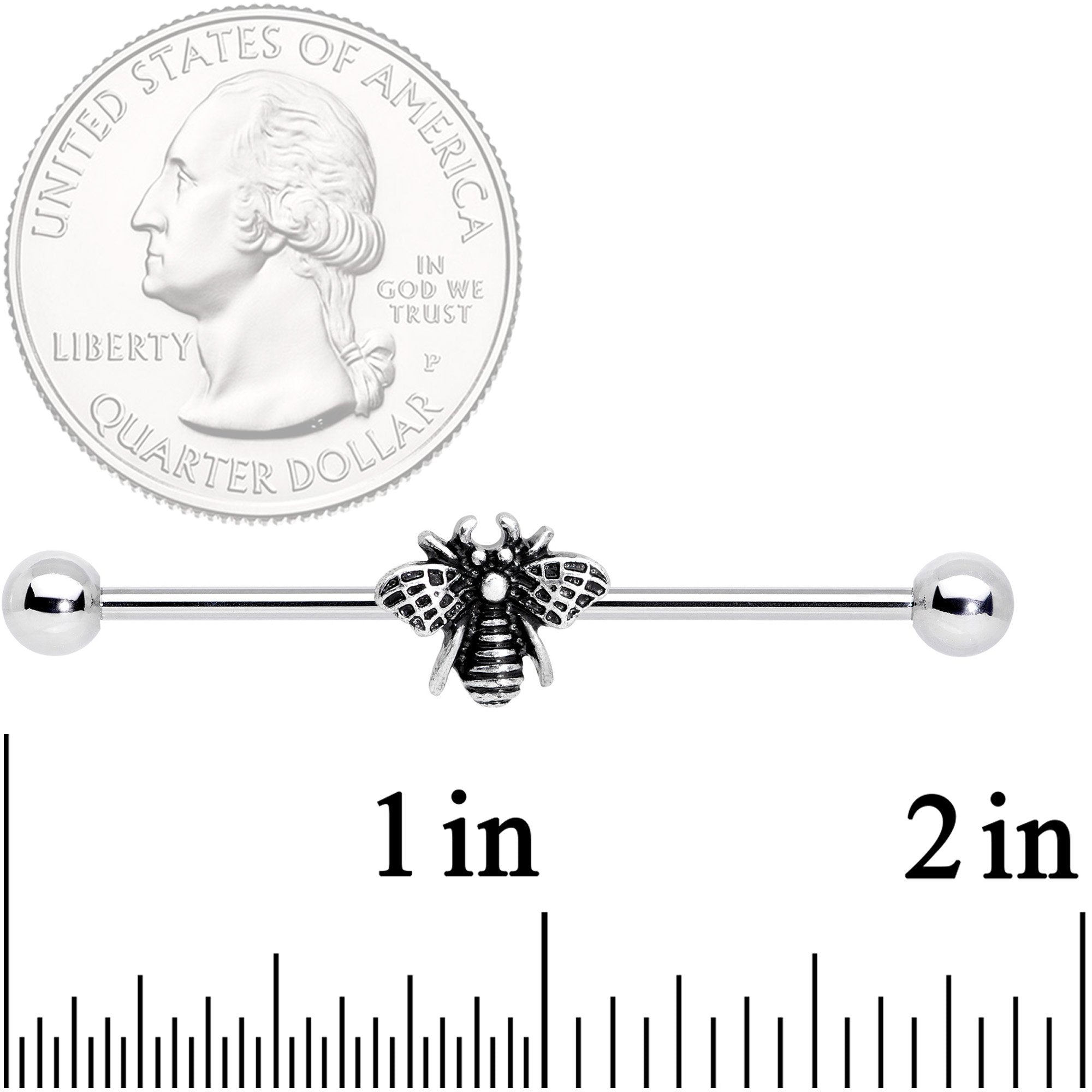 14 Gauge Bumbling Bumblebee Industrial Barbell 38mm