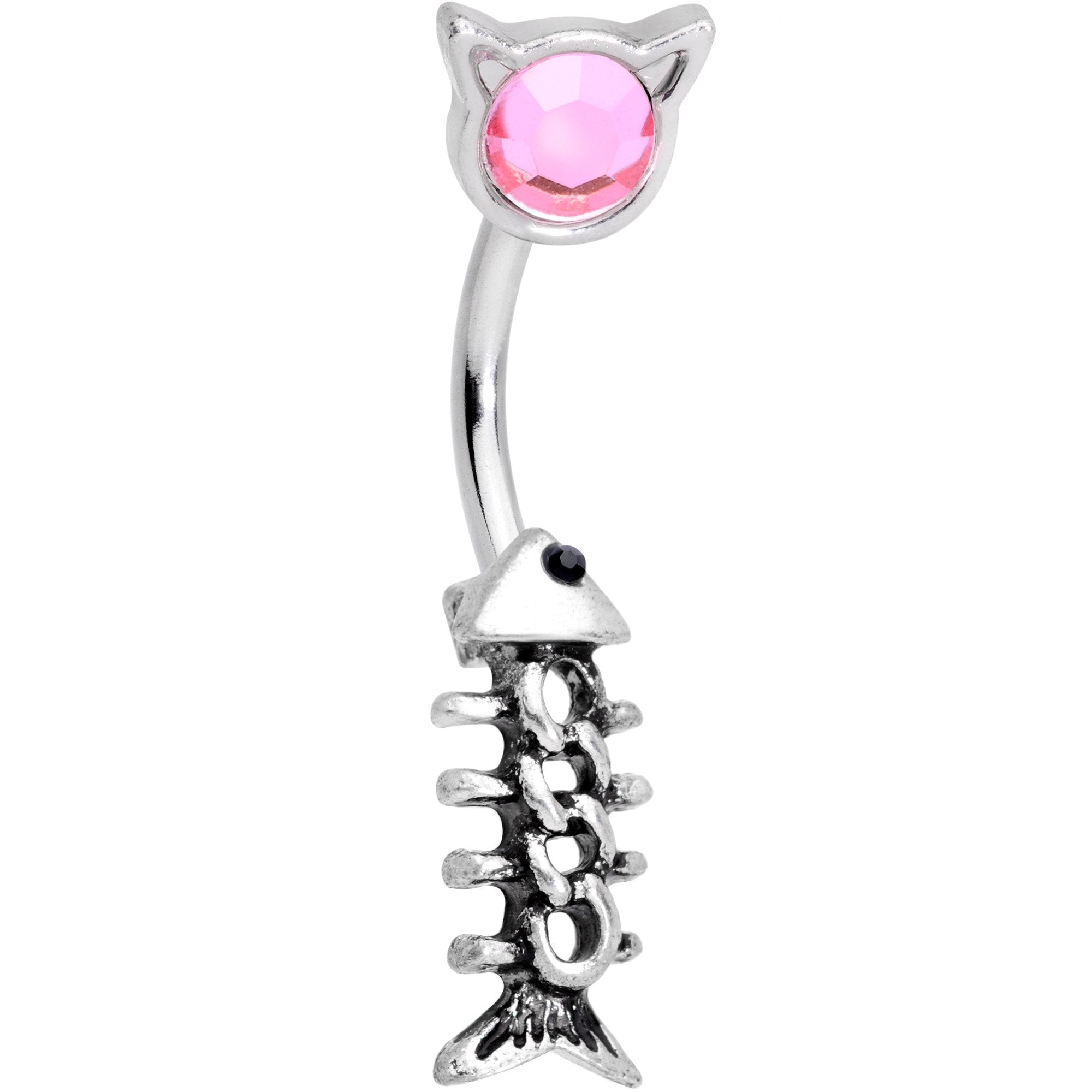 Pink Black Gem Hungry Little Kitty Cat Belly Ring