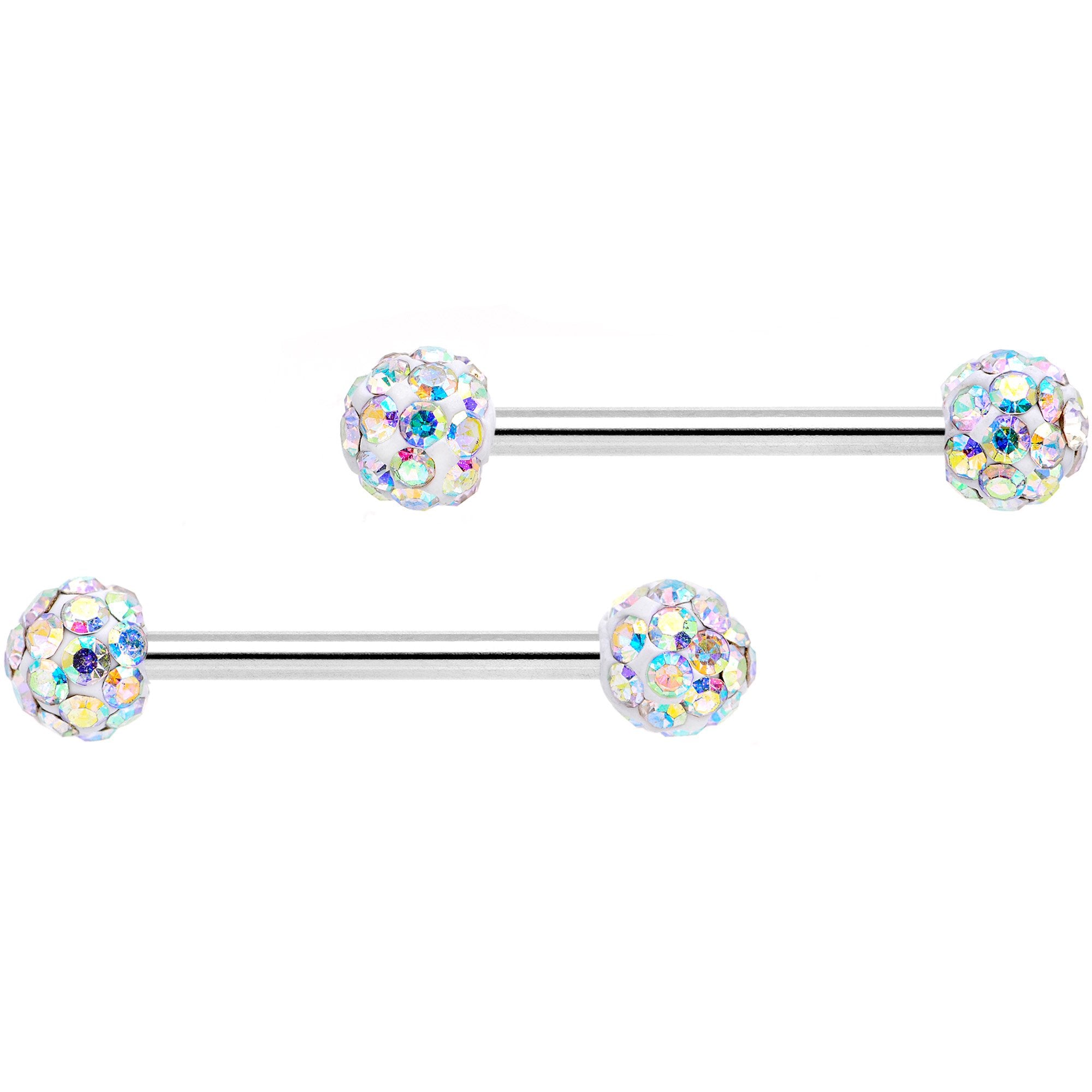 14 Gauge 5/8 9/16 Clear Gem Multi Color Roses Barbell Nipple Ring Set