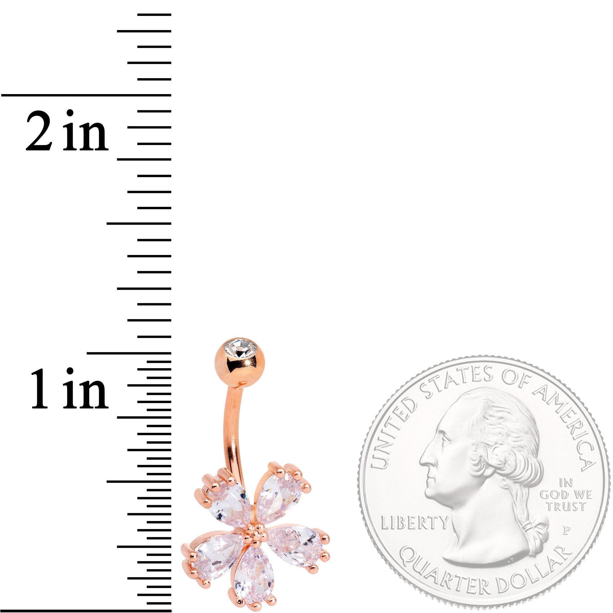 Clear CZ Gem Rose Gold Tone Perfect Petals Flower Belly Ring