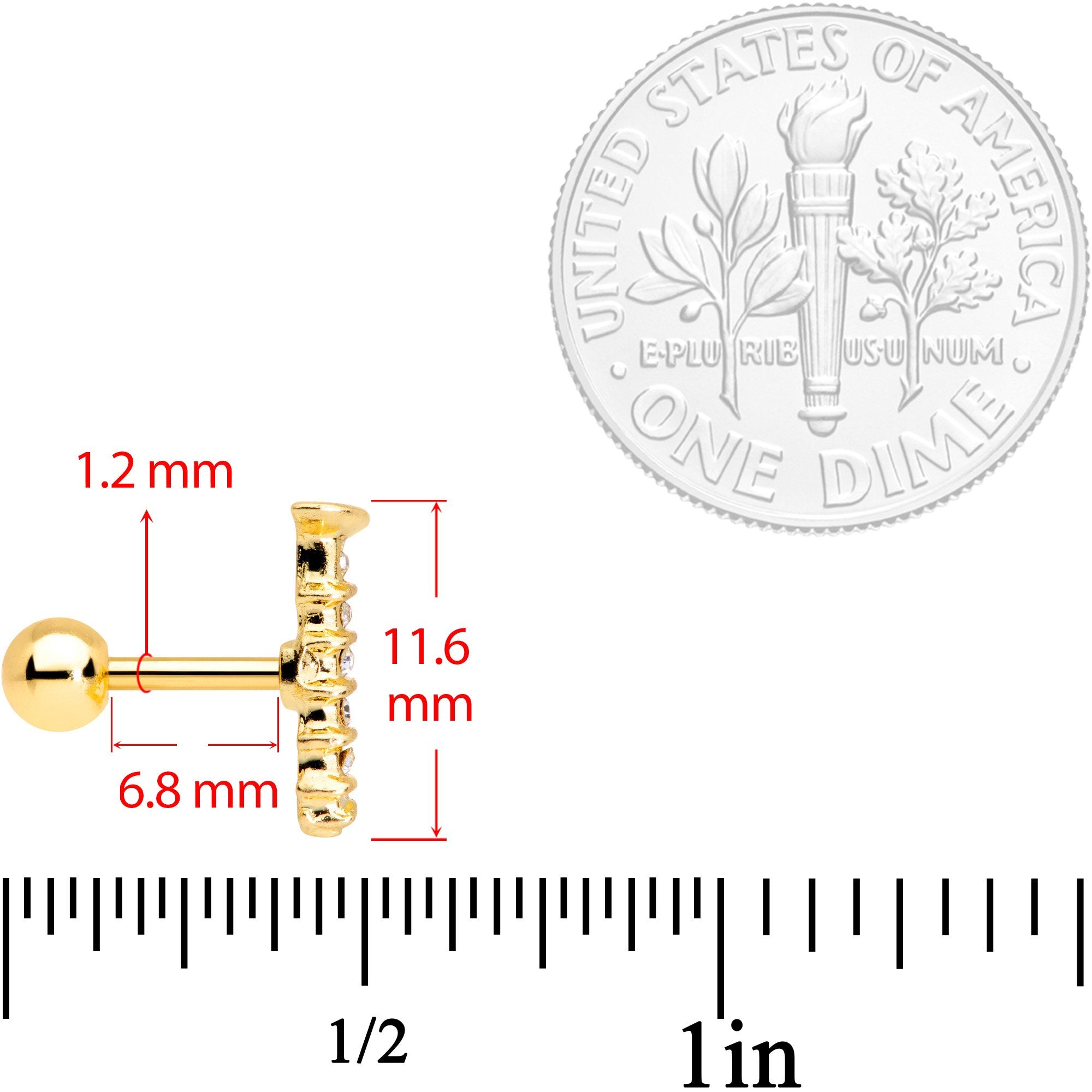 16 Gauge 1/4 Clear Gem Gold Tone Screw Cartilage Tragus Earring