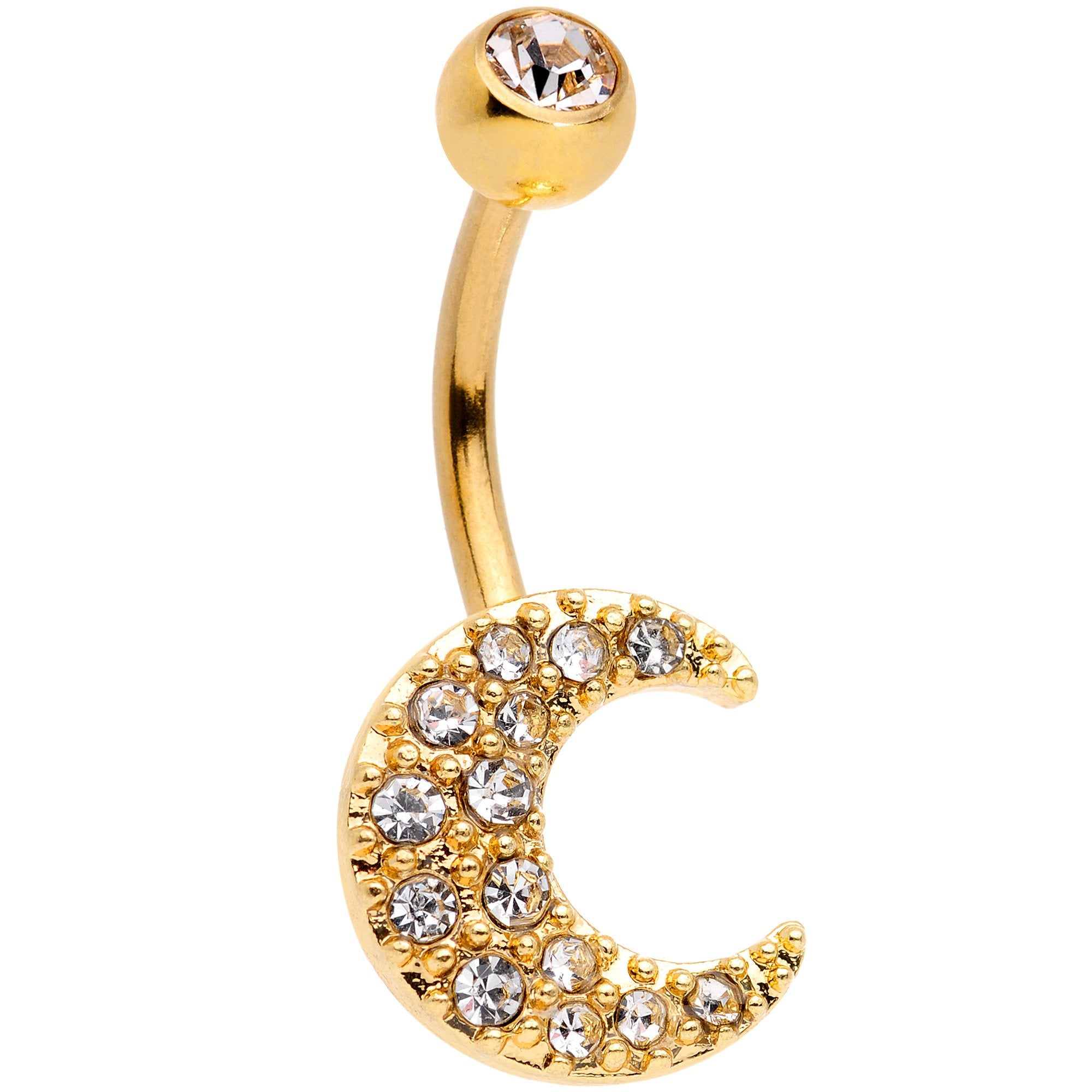 Clear Gem Gold Tone Magnificent Mystical Crescent Moon Belly Ring