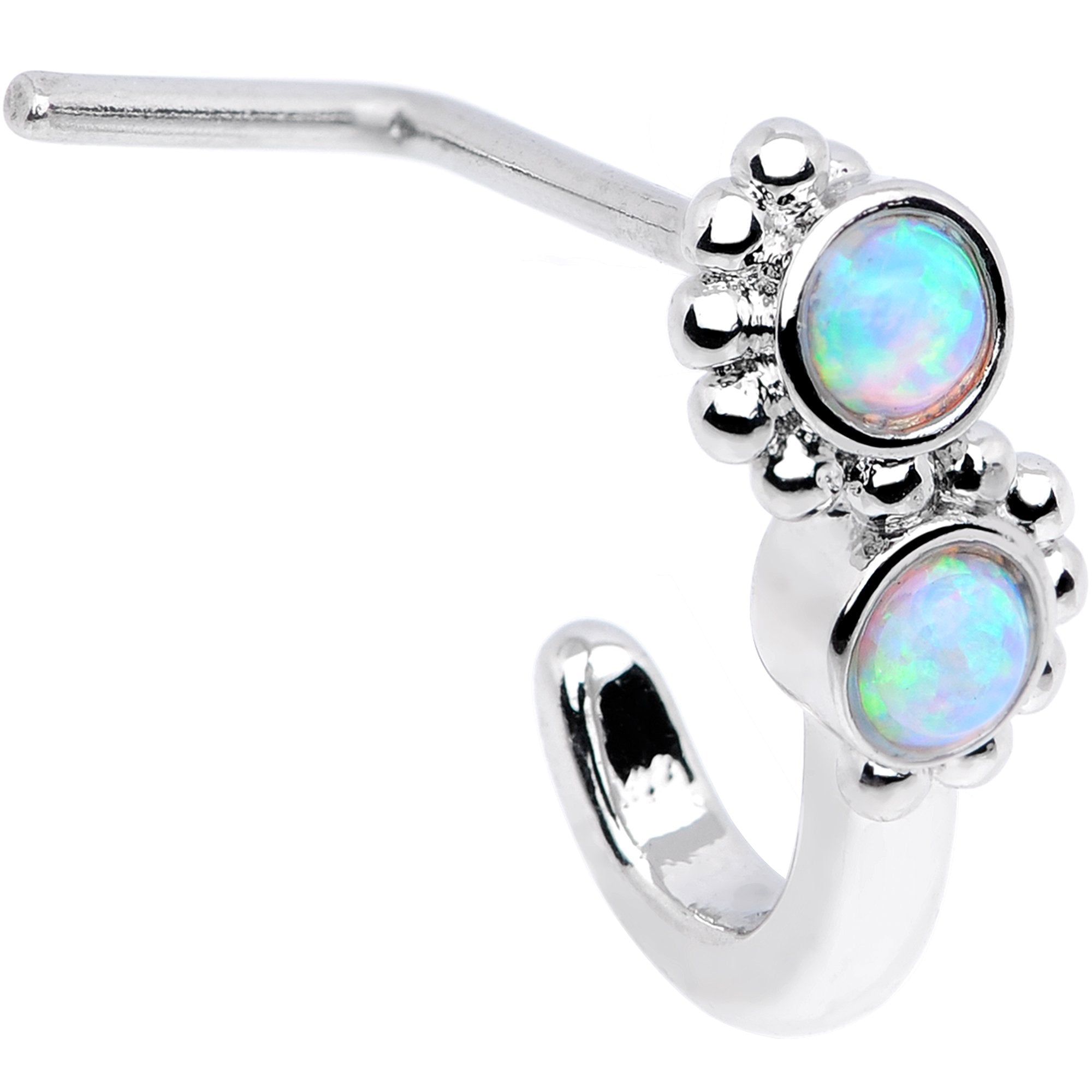 20 Gauge White Faux Opal Swirl Faux Hoop L Shaped Nose Ring