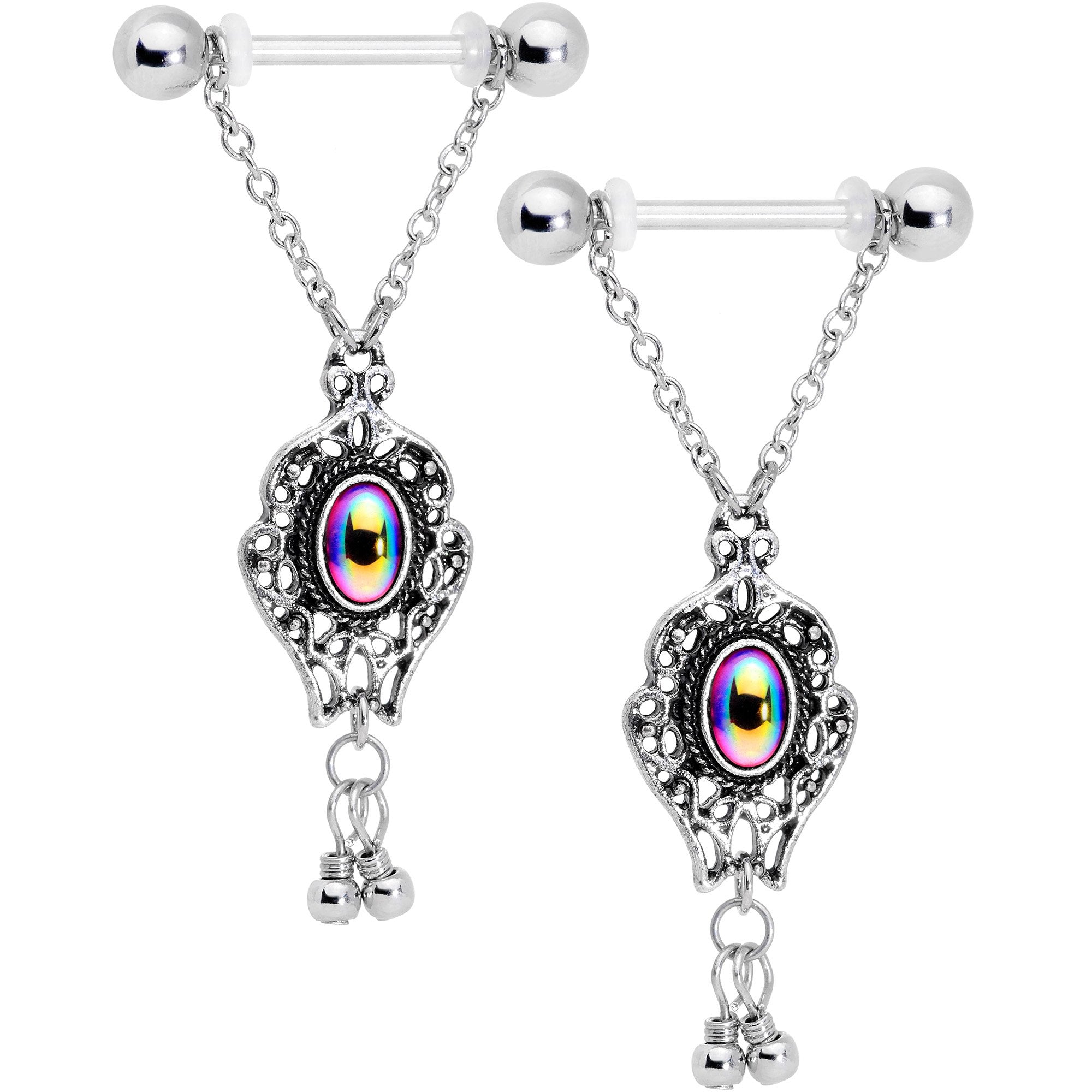 14 Gauge Aurora Orb Victorian Virtue Dangle Barbell Nipple Ring Set