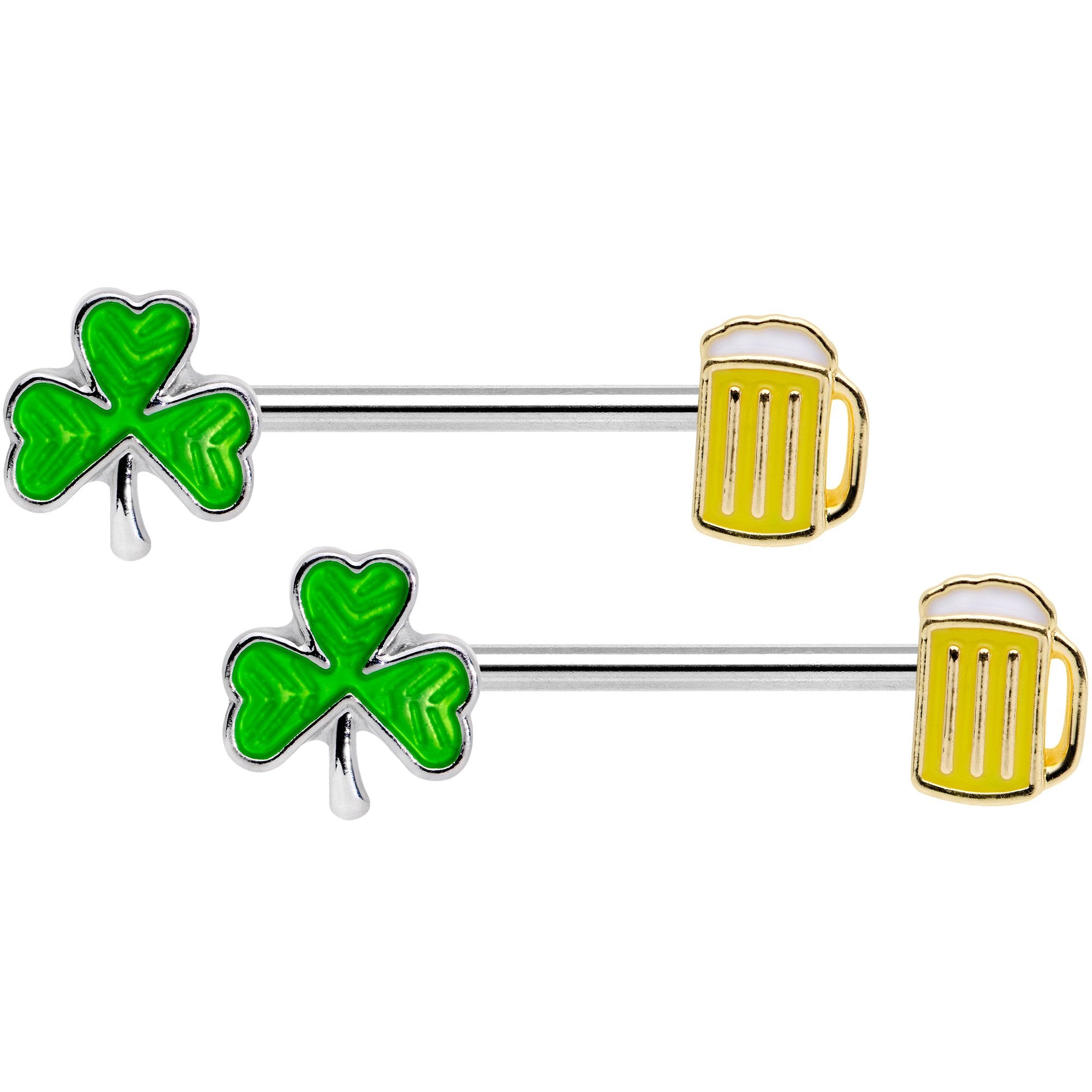 5/8 St Patricks Day Beer Mug Shamrock Barbell Nipple Ring Set