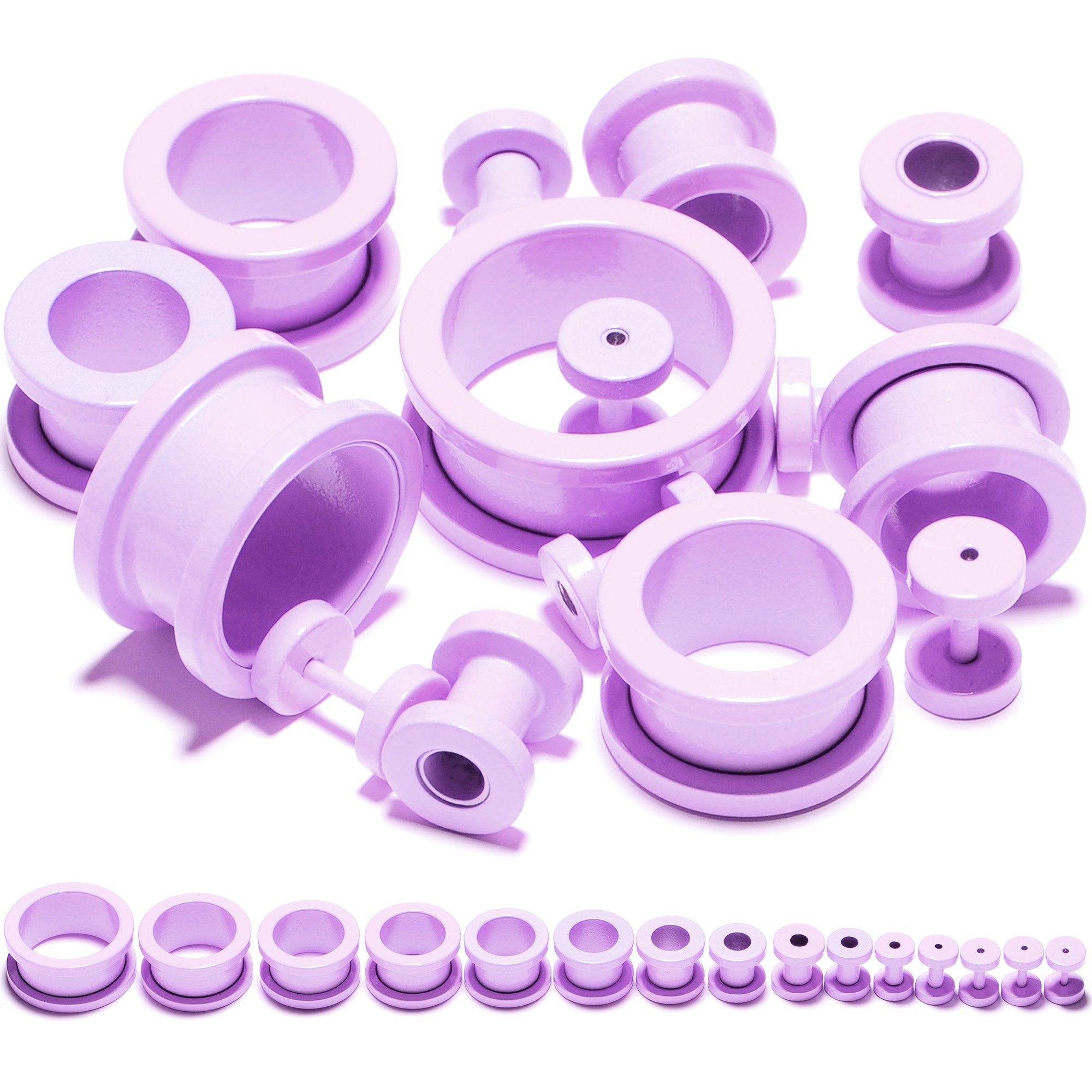 Sweet Pastel Purple Screw Fit Tunnel Plug Set 16 Gauge to 19mm