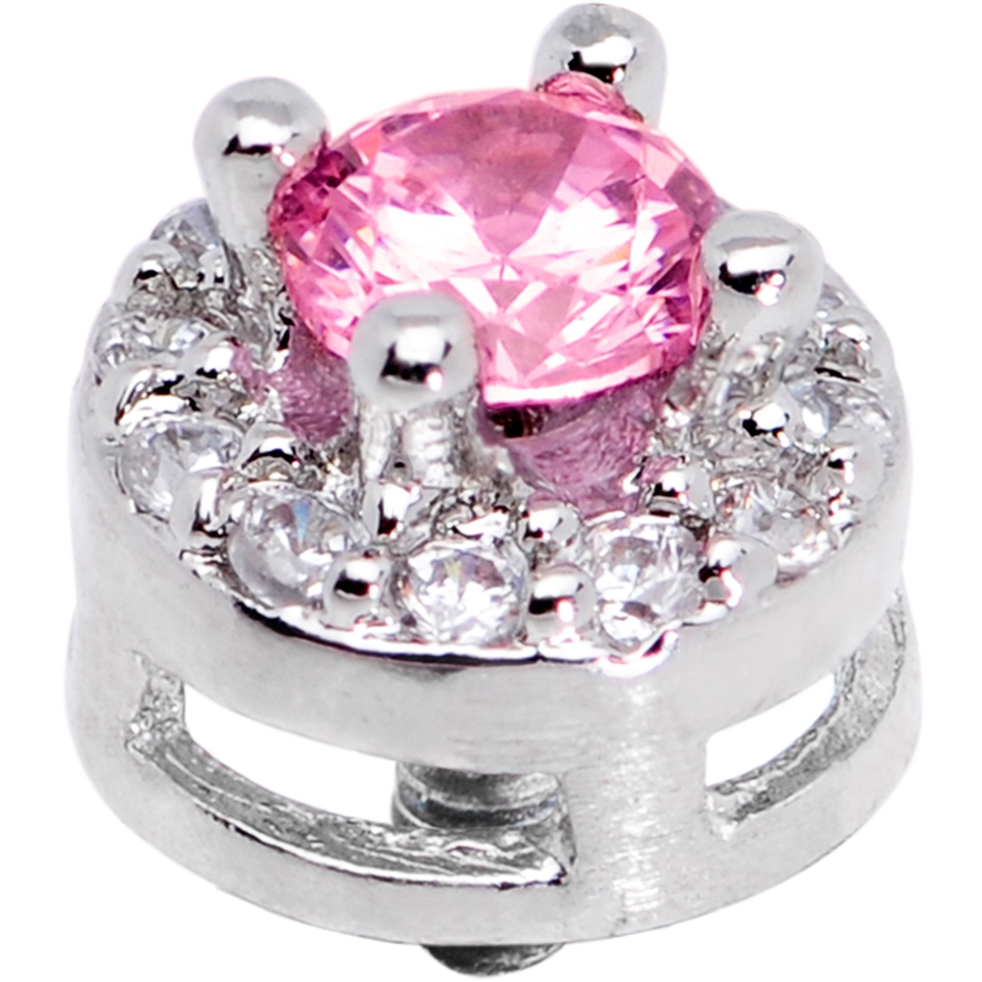 14 Gauge Clear Pink CZ Two Tier Externally Threaded Dermal Anchor Top