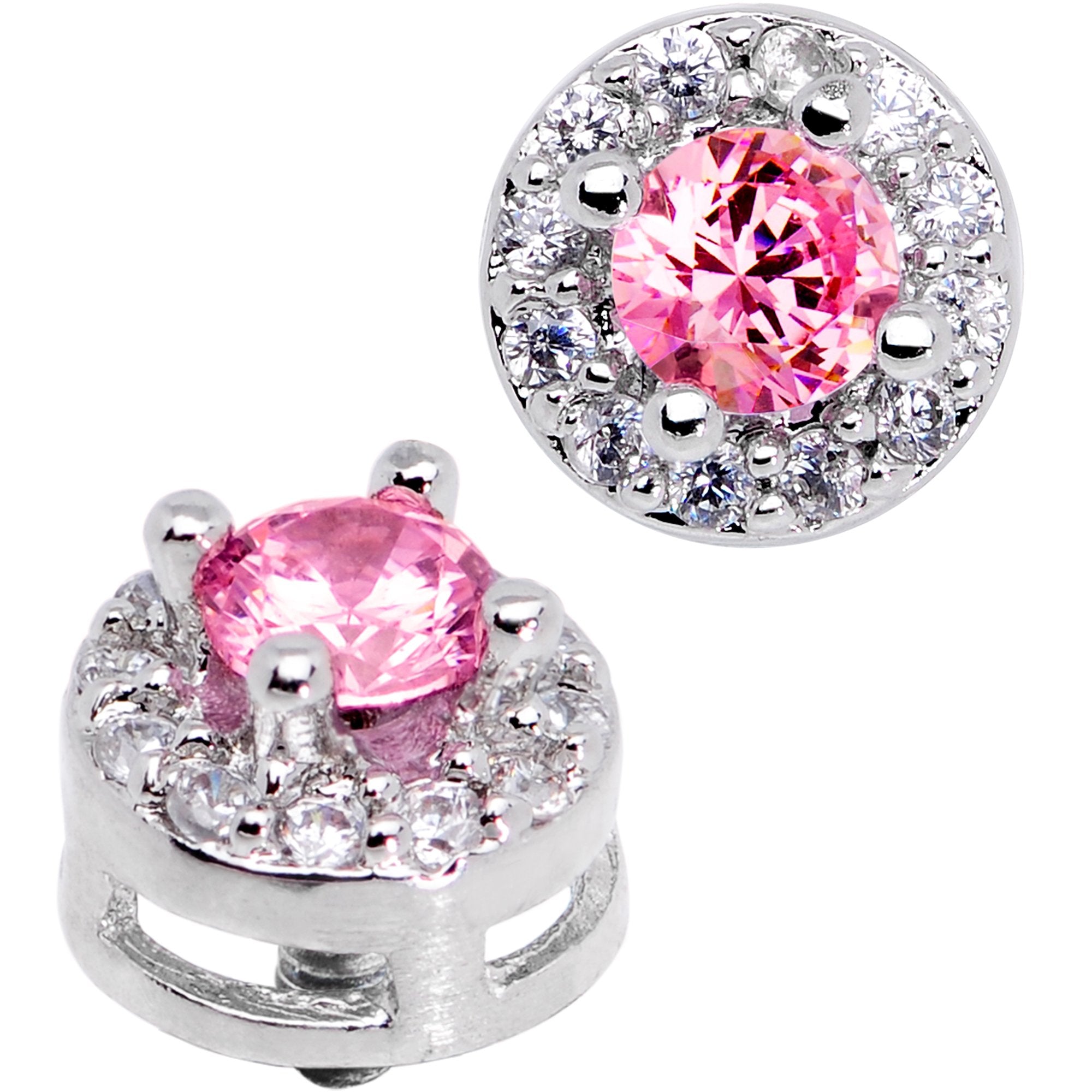 14 Gauge Clear Pink CZ Two Tier Externally Threaded Dermal Anchor Top