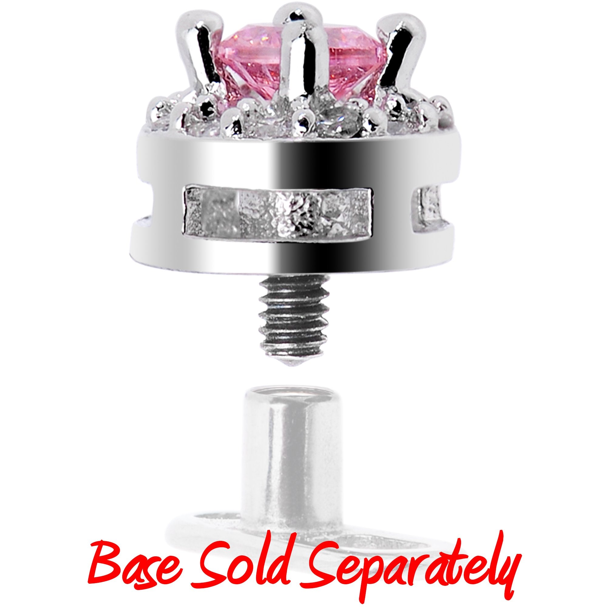 14 Gauge Clear Pink CZ Two Tier Externally Threaded Dermal Anchor Top