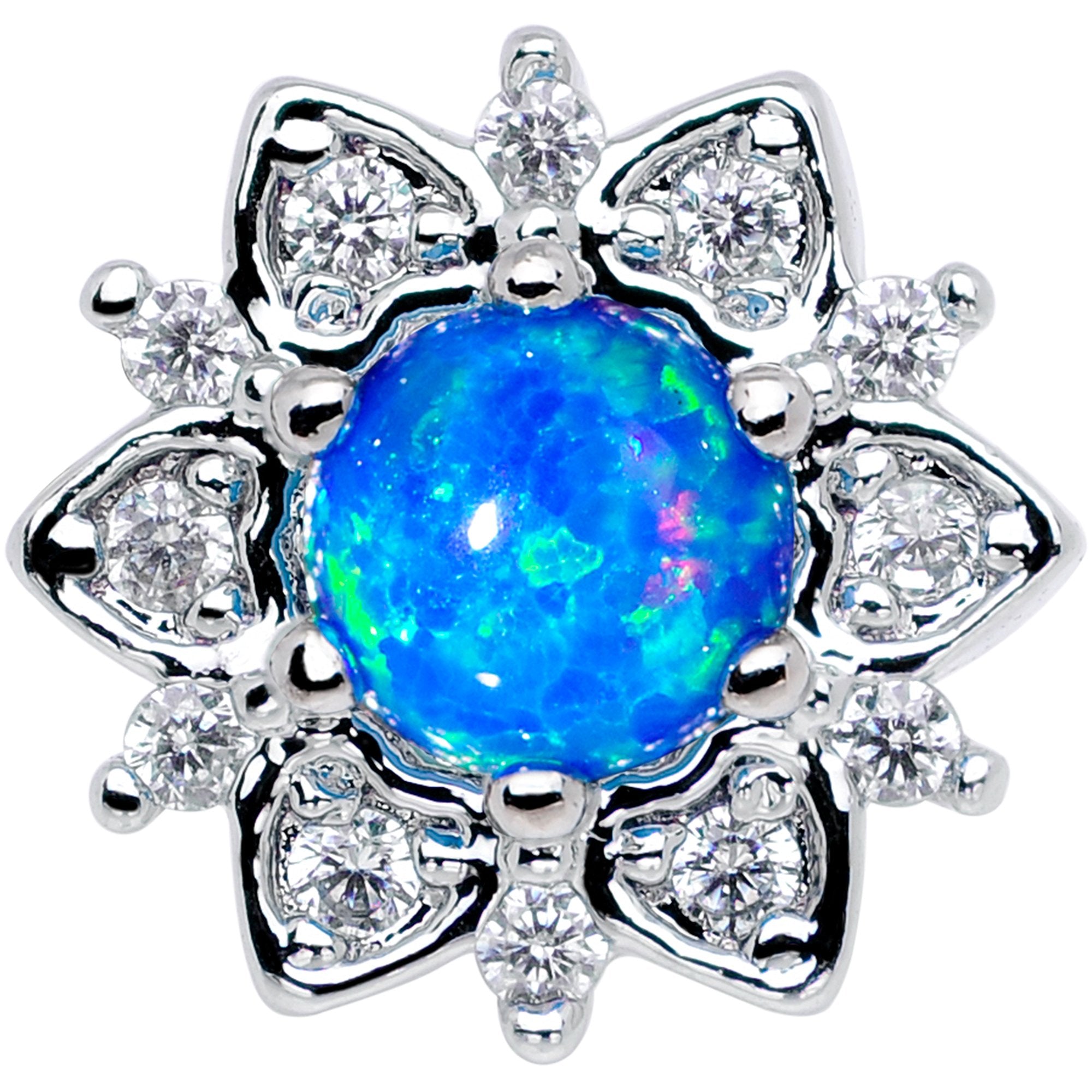 14 Gauge Blue Faux Opal Floral Glam Dermal Anchor Top