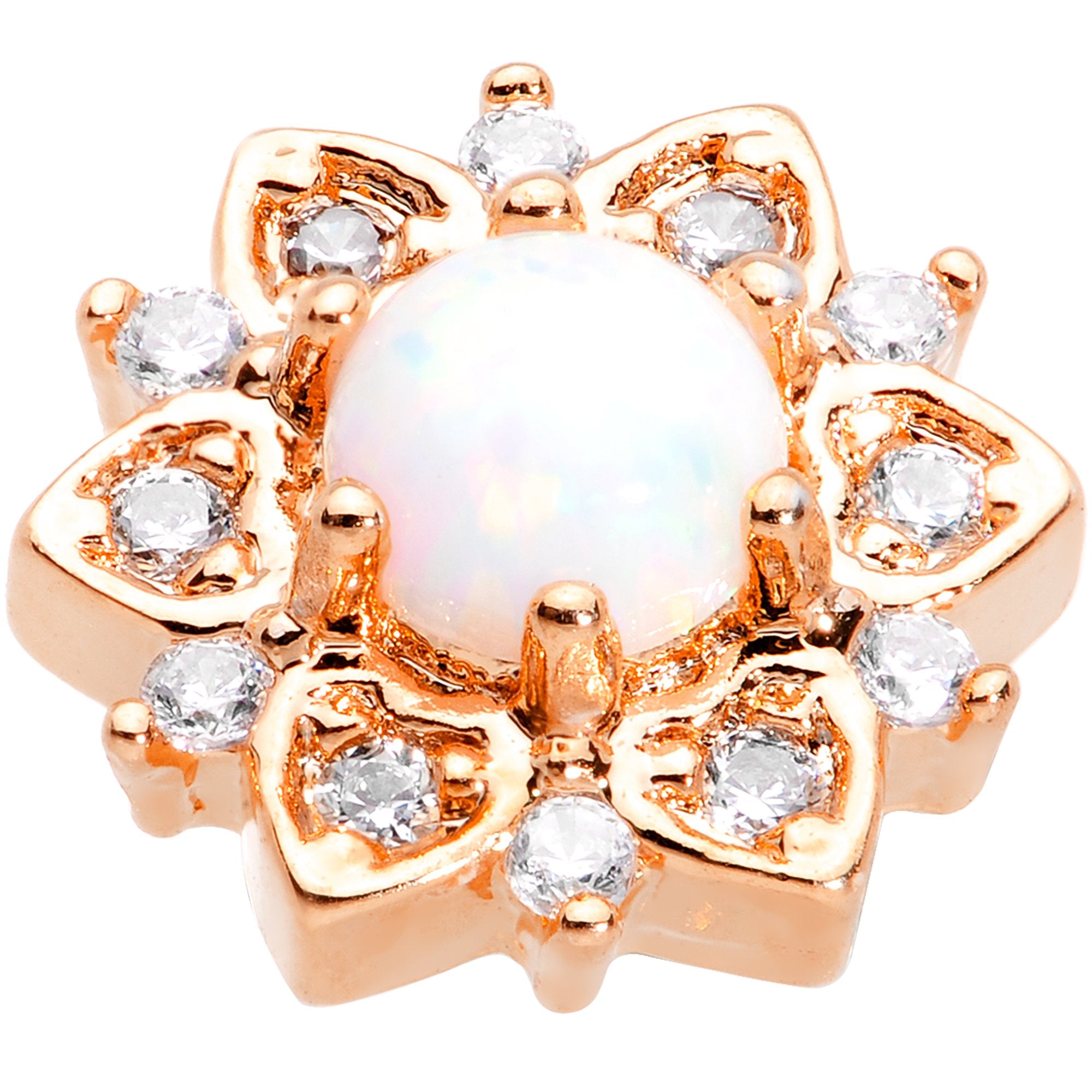 14 Gauge White Faux Opal Rose Gold Tone Floral Glam Dermal Anchor Top