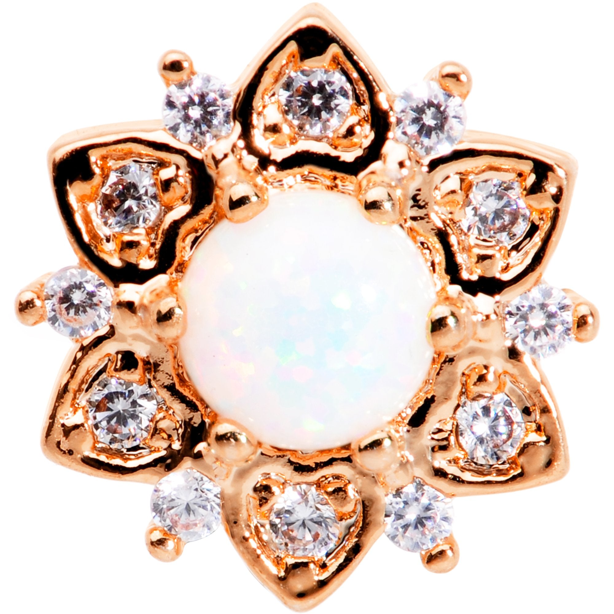 14 Gauge White Faux Opal Rose Gold Tone Floral Glam Dermal Anchor Top