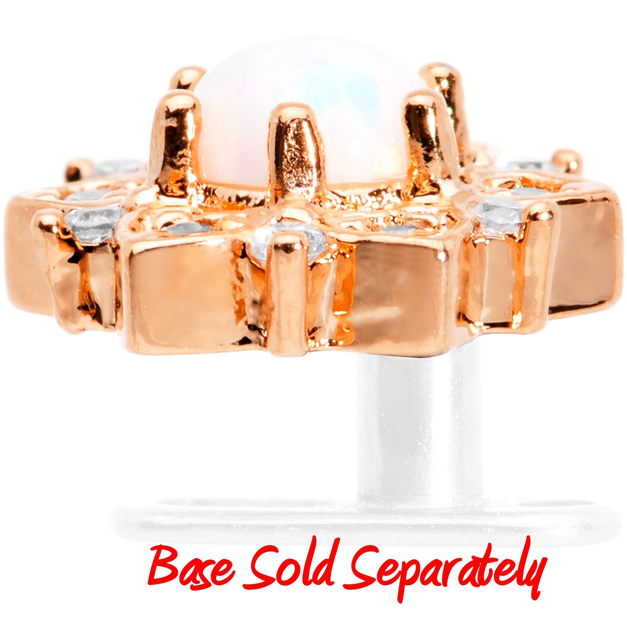 14 Gauge White Faux Opal Rose Gold Tone Floral Glam Dermal Anchor Top