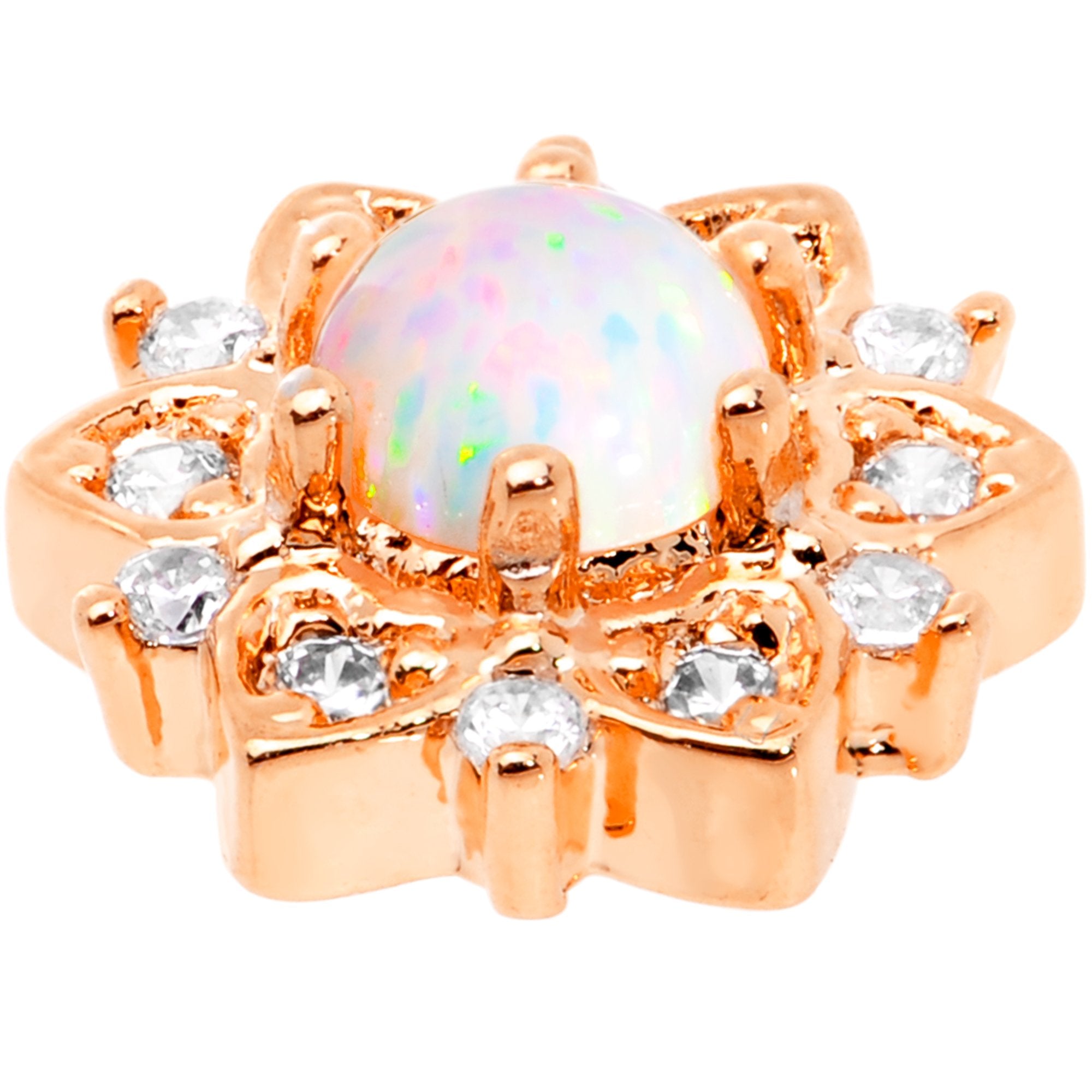 14 Gauge White Faux Opal Rose Gold Tone Floral Glam Dermal Anchor Top