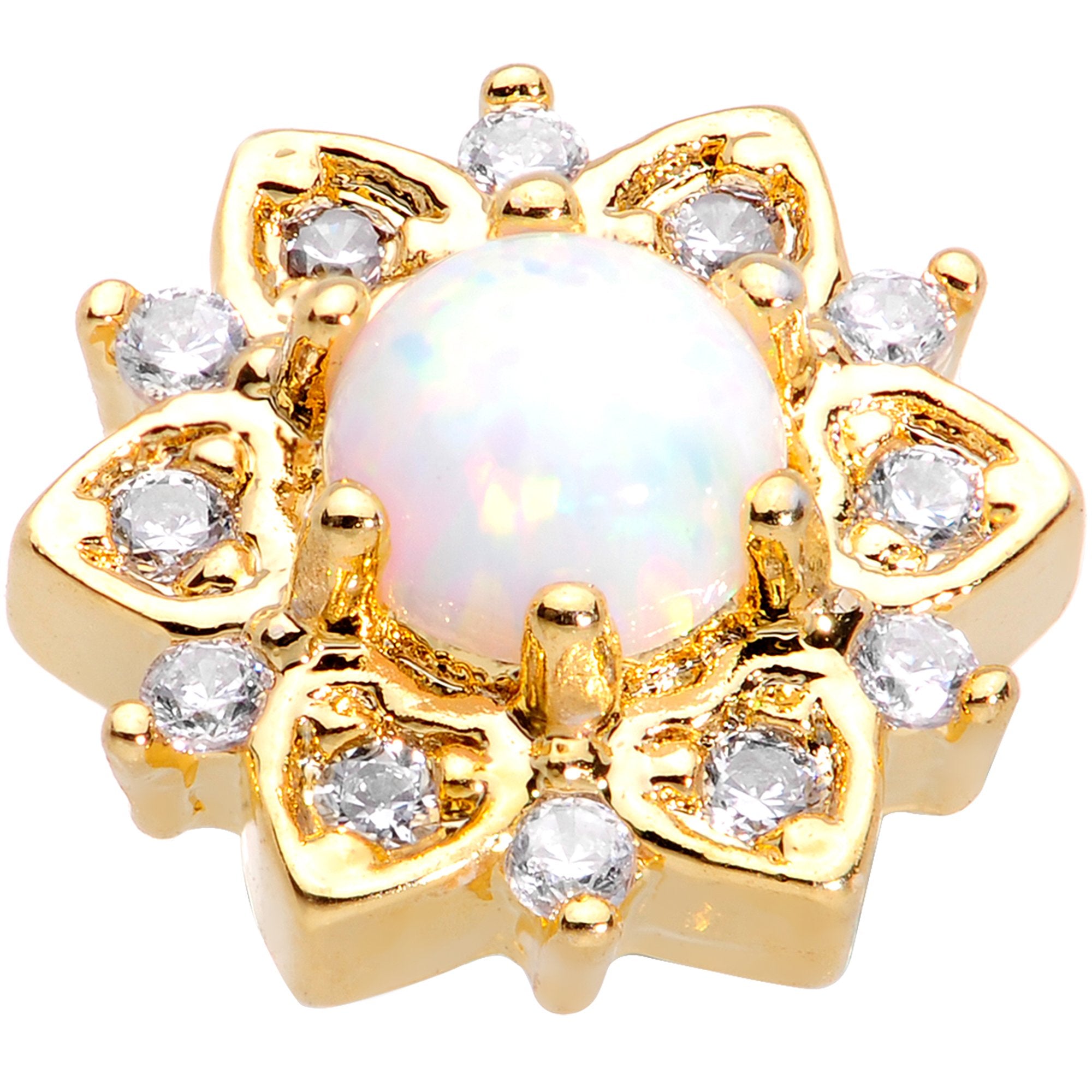 14 Gauge White Faux Opal Gold Tone Floral Glam Dermal Anchor Top