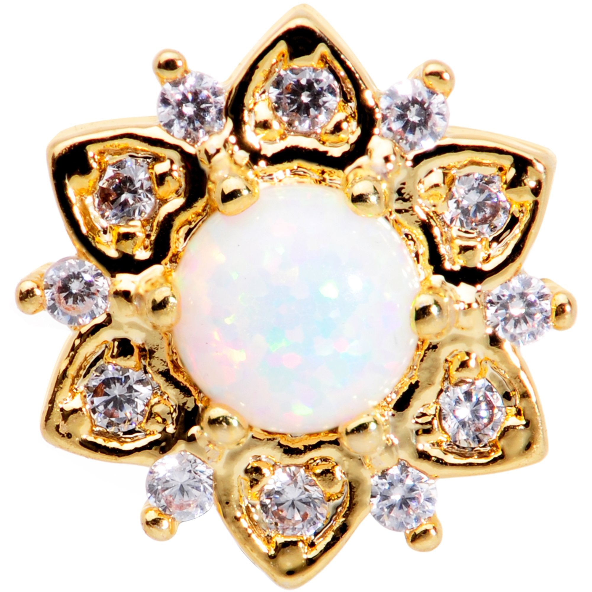 14 Gauge White Faux Opal Gold Tone Floral Glam Dermal Anchor Top