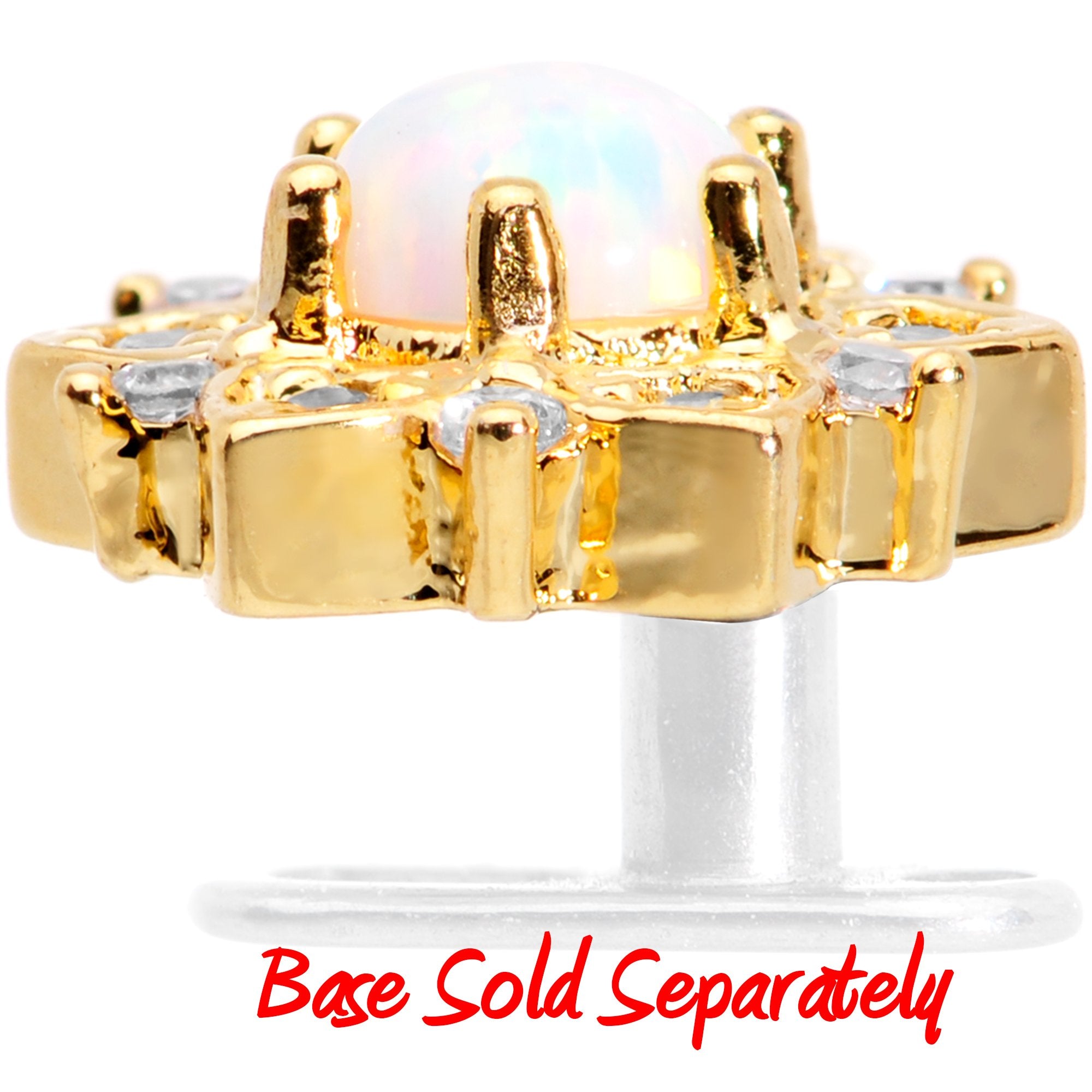 14 Gauge White Faux Opal Gold Tone Floral Glam Dermal Anchor Top