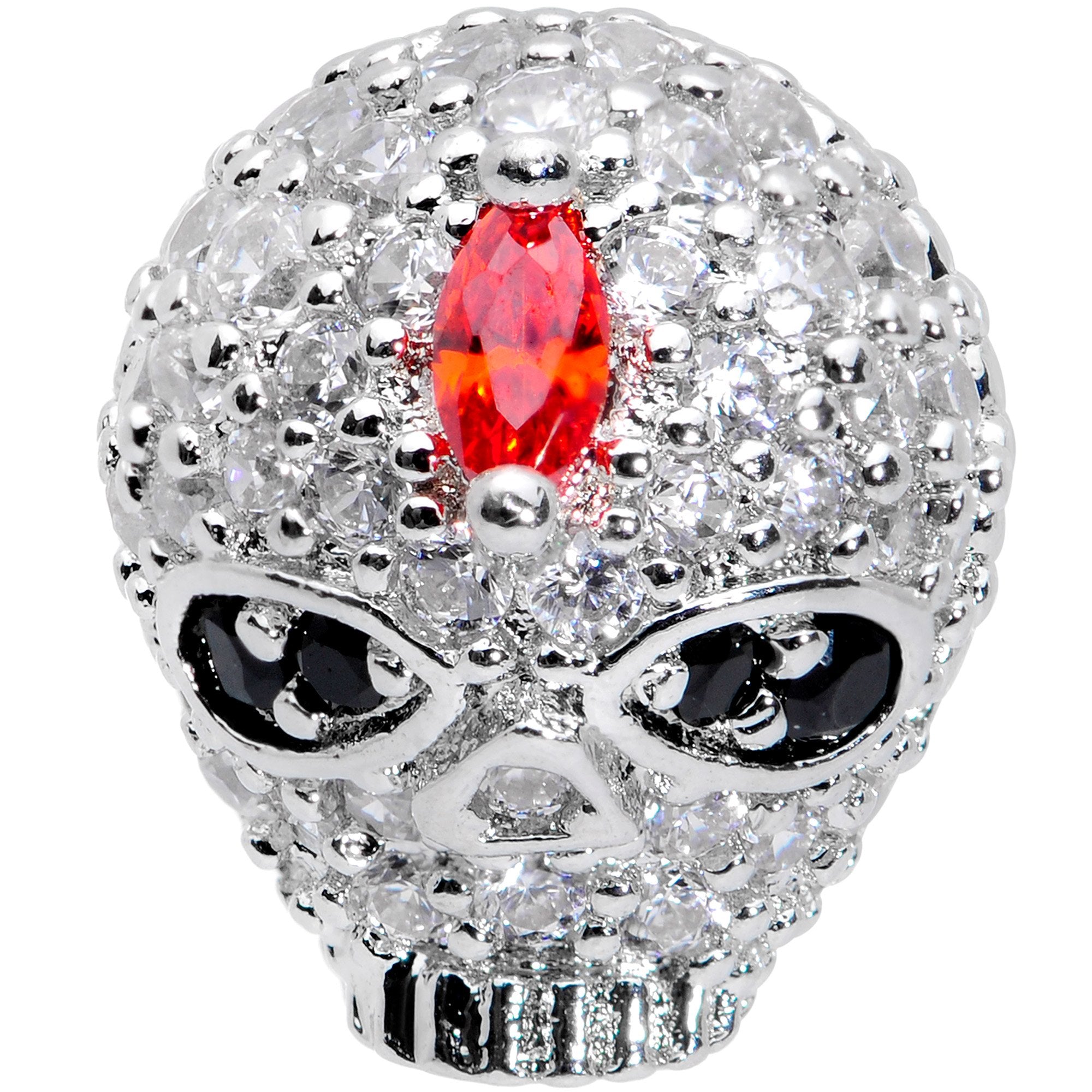 16 Gauge 1/4 Clear Red CZ Gem Punk Skull Labret Monroe Tragus