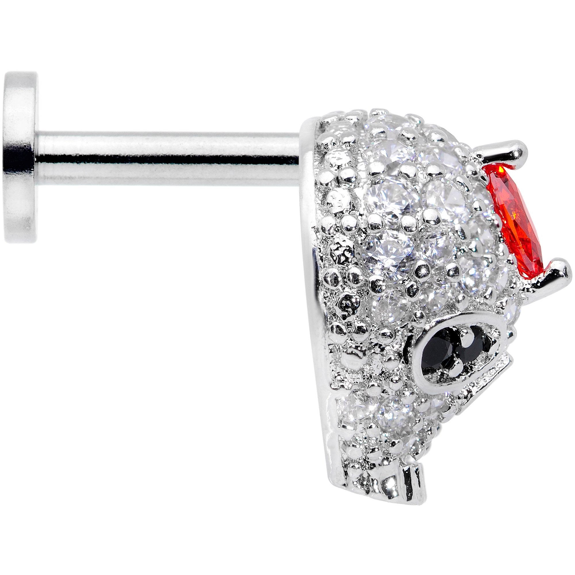 16 Gauge 1/4 Clear Red CZ Gem Punk Skull Labret Monroe Tragus