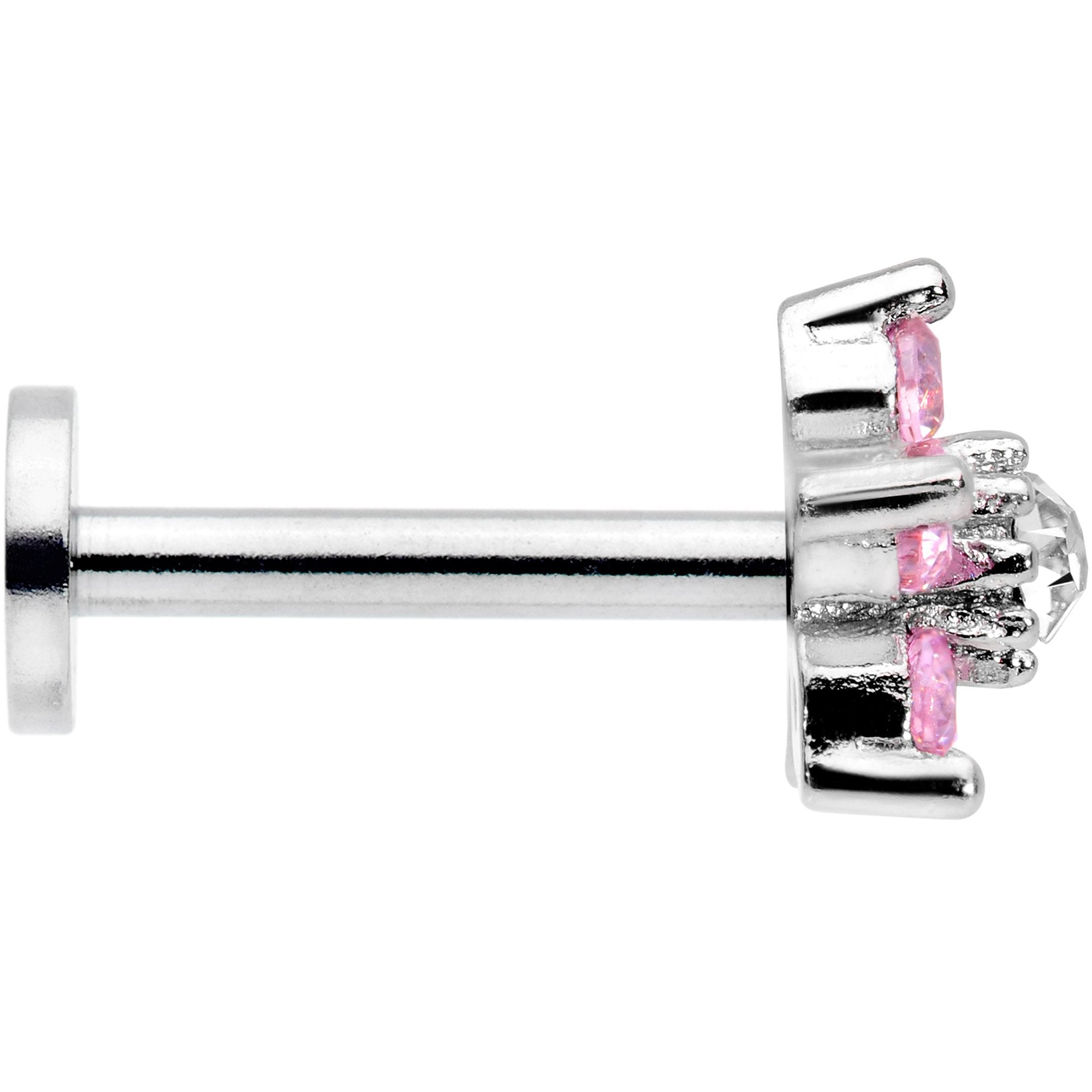 16 Gauge 5/16 Clear Pink CZ Gem Star Internally Threaded Labret Tragus