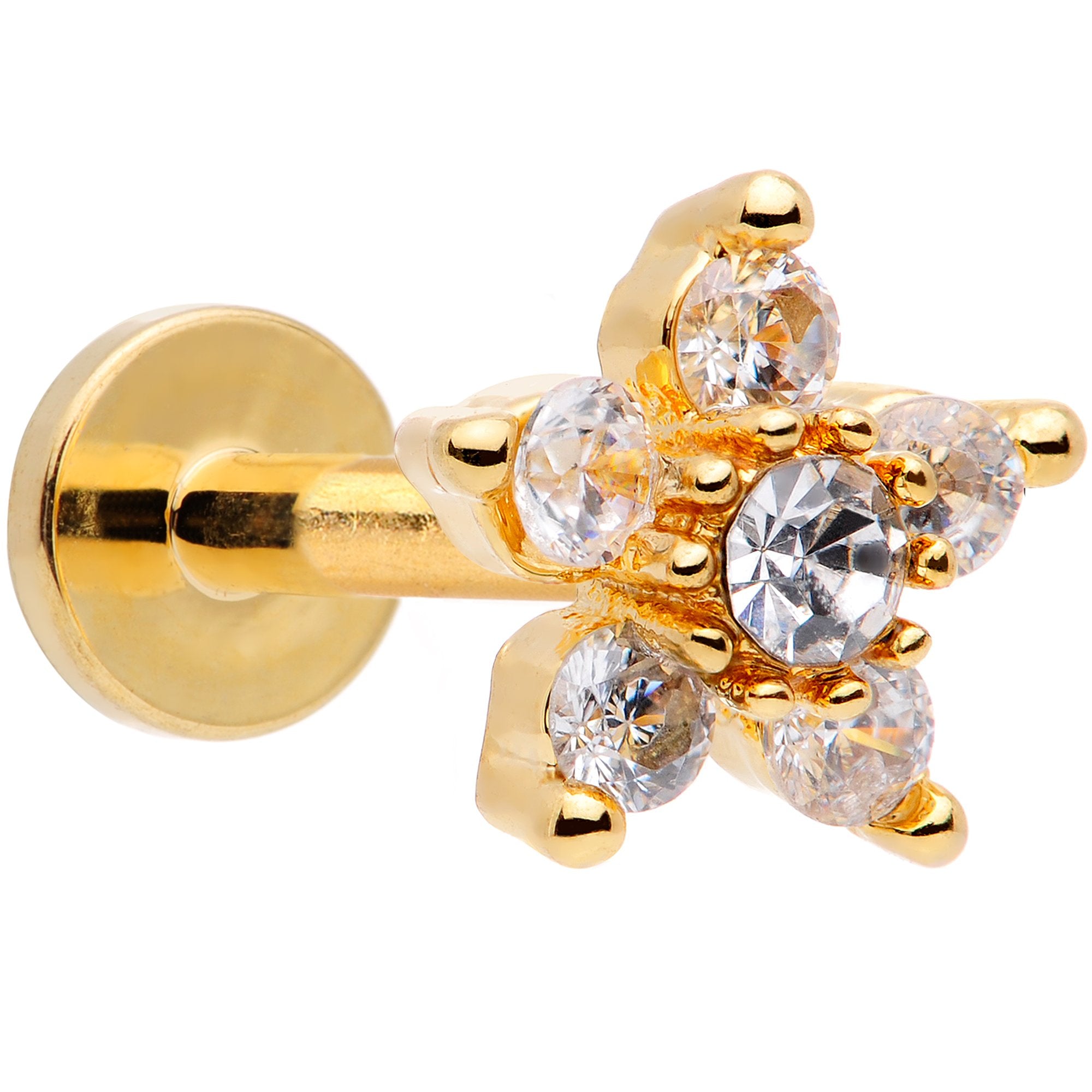 16 Gauge 5/16 Clear CZ Star Gold Tone Internally Threaded Labret