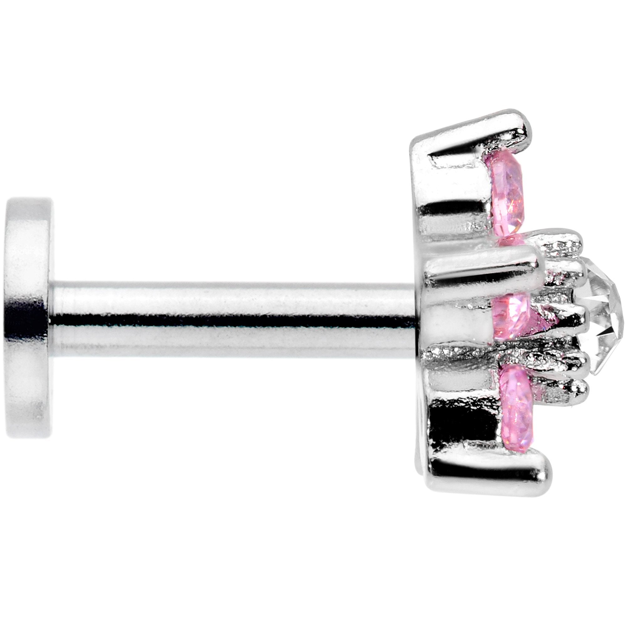 16 Gauge 1/4 Clear Pink CZ Gem Star Internally Threaded Labret Tragus