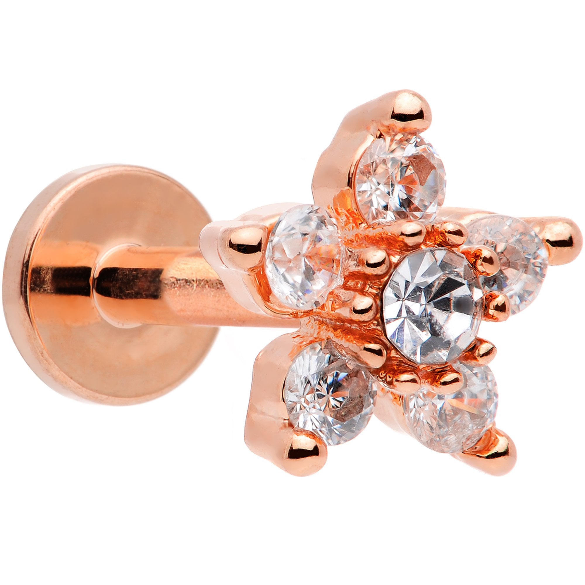 16 Gauge 1/4 Clear CZ Star Rose Gold Tone Internally Threaded Labret