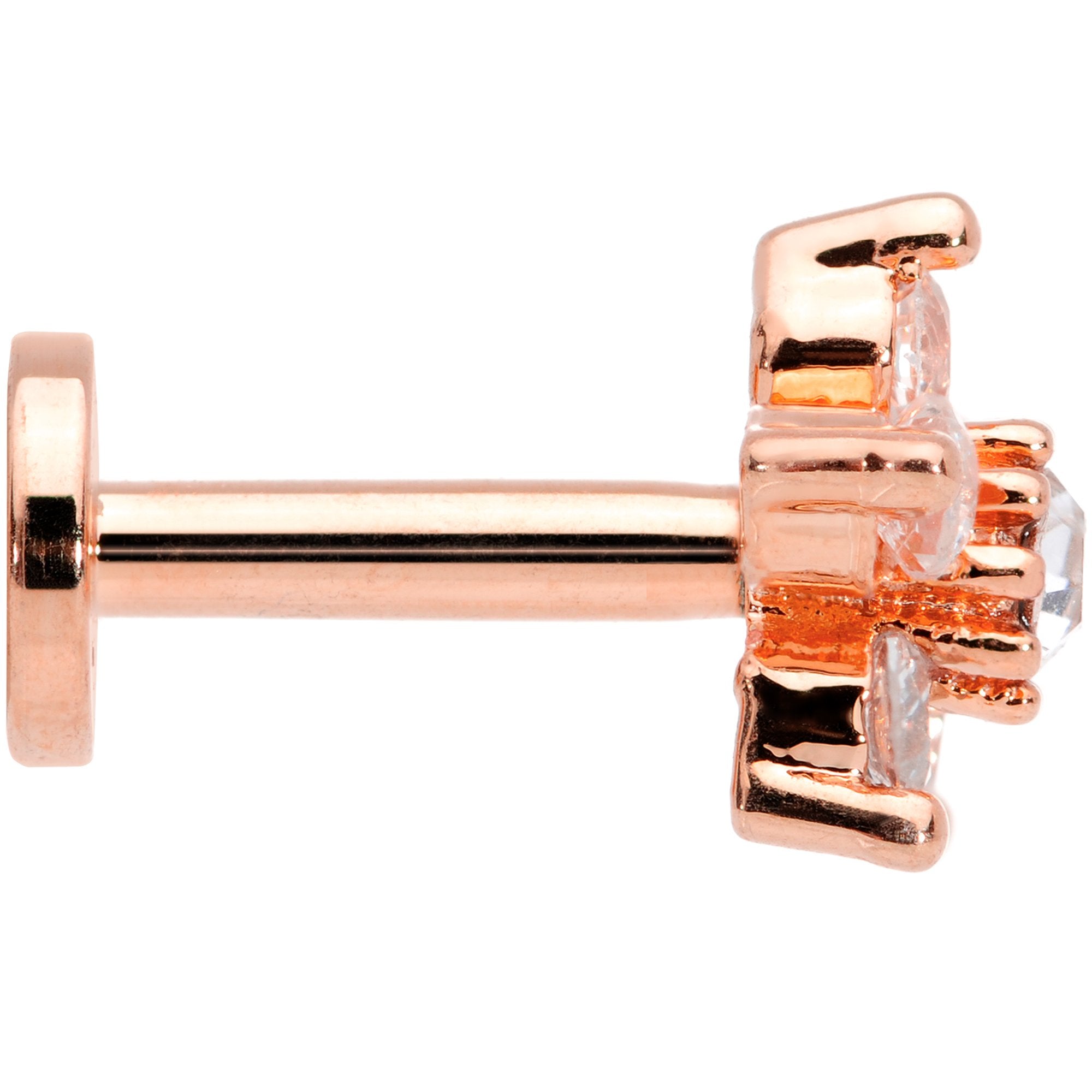 16 Gauge 1/4 Clear CZ Star Rose Gold Tone Internally Threaded Labret