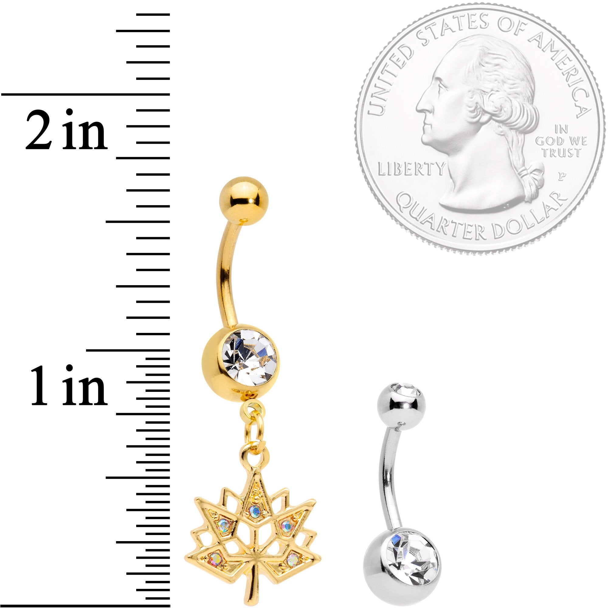 Clear Aurora Gem Gold Tone Maple Leaf Dangle Belly Ring Set of 4