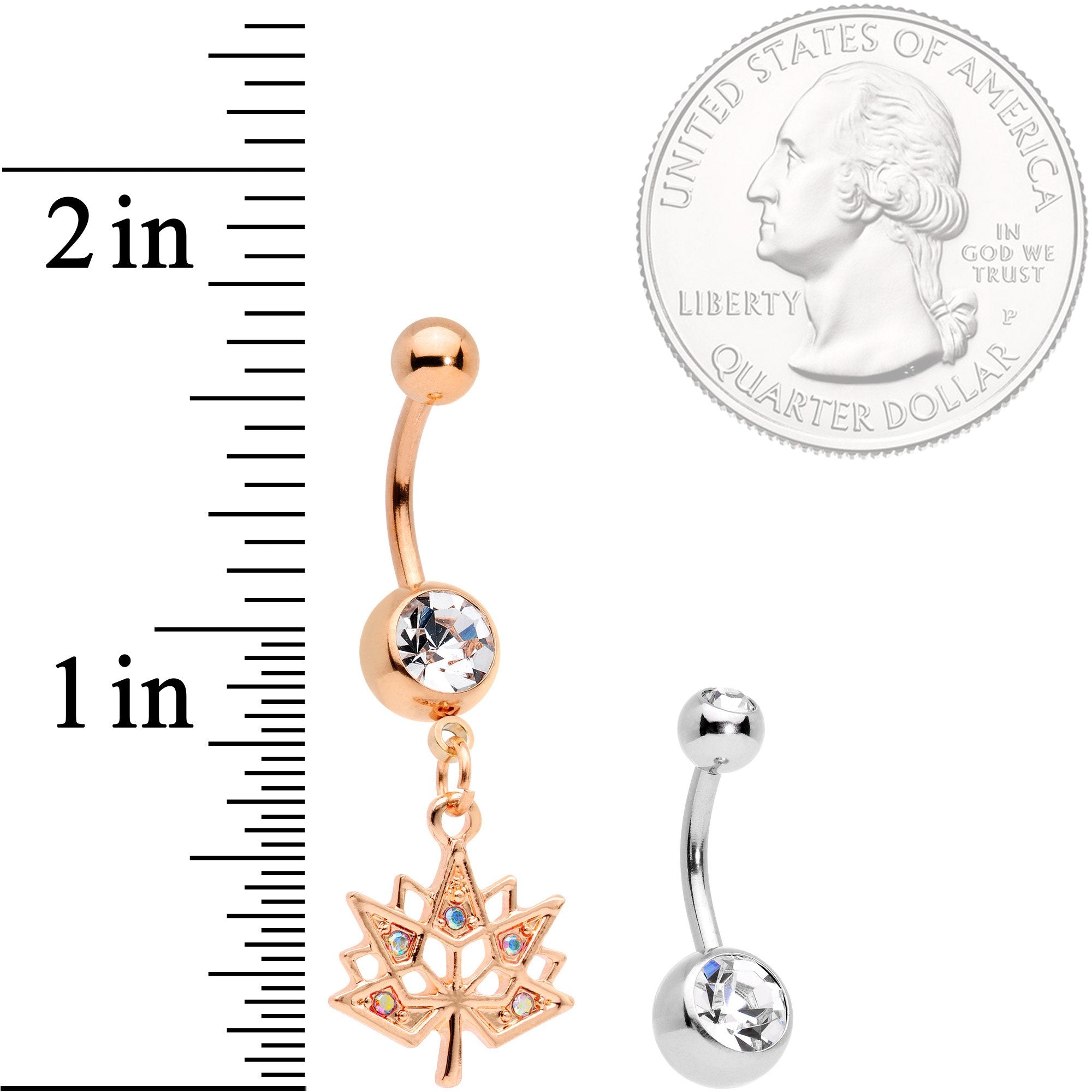 Clear Aurora Gem Rose Gold Tone Maple Leaf Dangle Belly Ring Set of 4