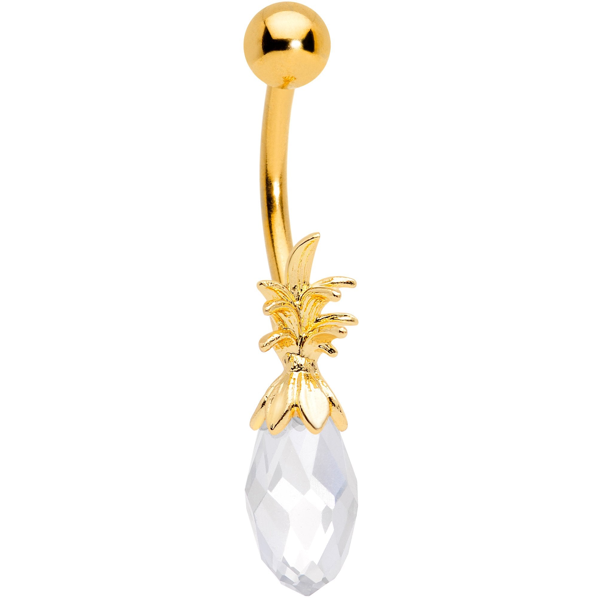 Clear Gem Gold Tone Pineapple Belly Ring Set of 4  Bonus Pack