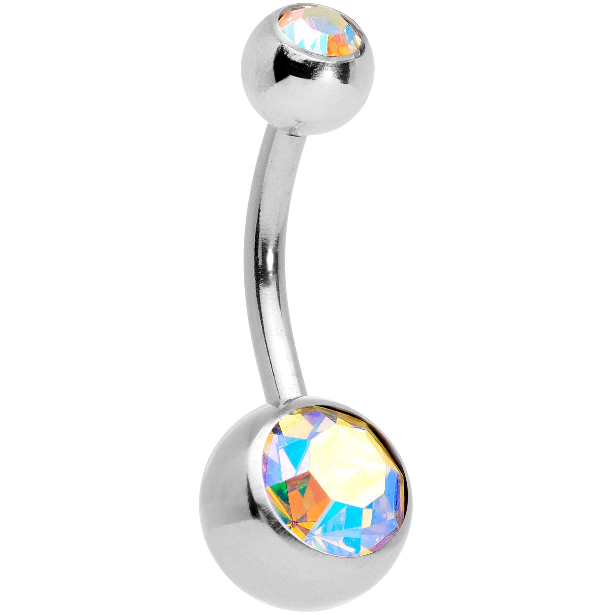 Clear Aurora Gem White Faux Opal Daffodil Belly Ring Set of 3