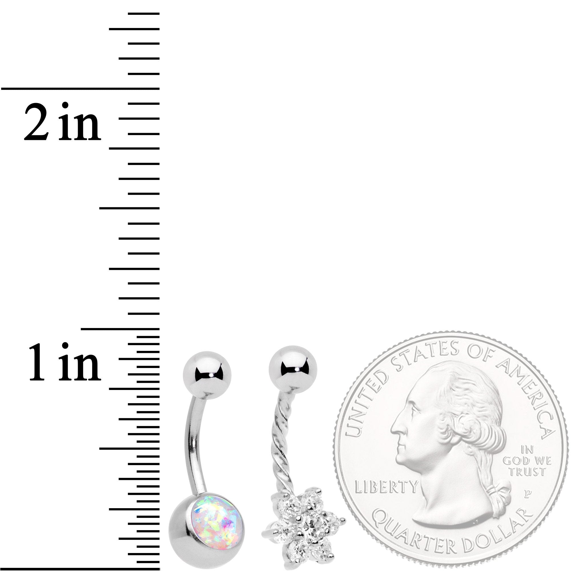 Clear Aurora Gem White Faux Opal Daffodil Belly Ring Set of 3